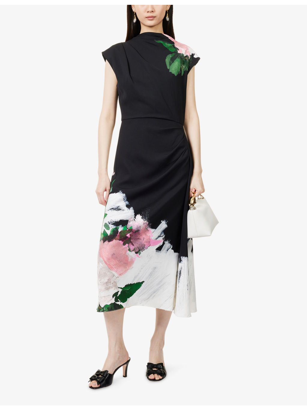 Floral-Embroidered Cocktail Cloque Jacquard Midi Dress - 2