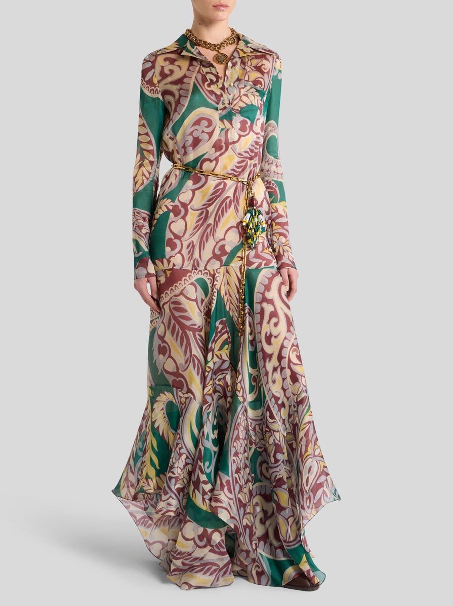 LONG SILK DRESS WITH FLORAL PAISLEY MOTIF - 3