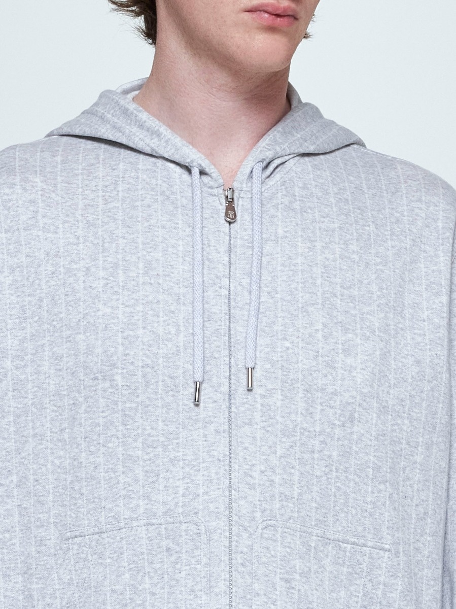 Pinstriped cotton-blend zip-up hoodie - 4