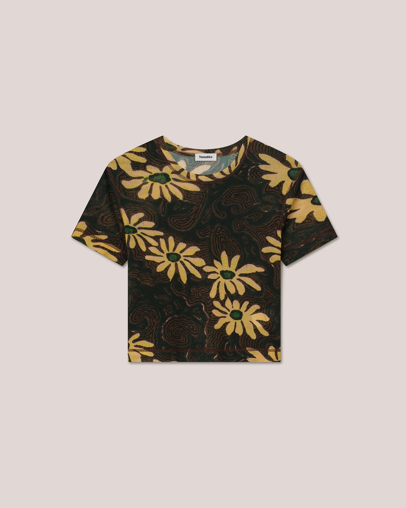 NILO - Mesh-jersey floral cropped tshirt - Black - 1