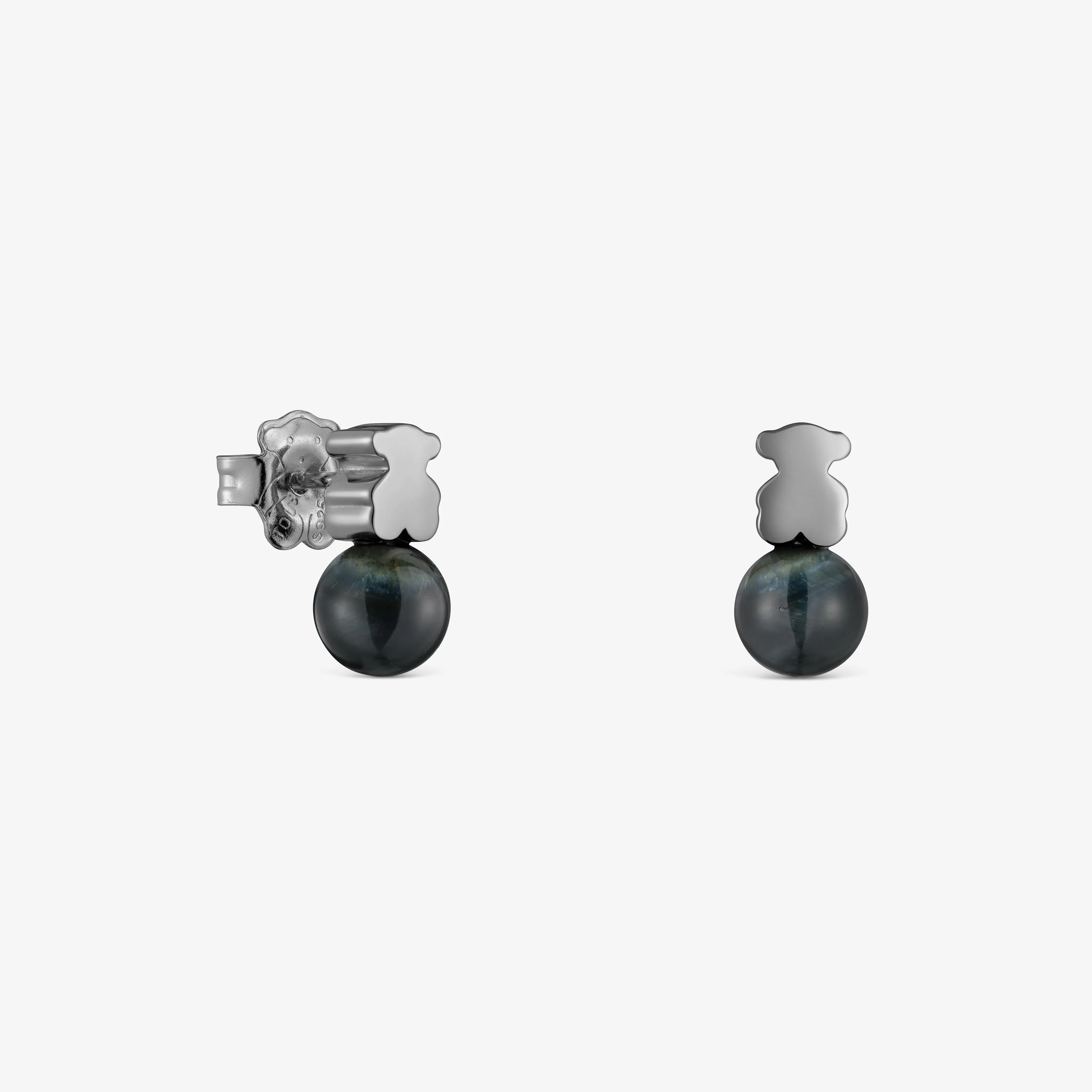 Dark silver Earrings with falcon’s eye Icon Mesh - 1