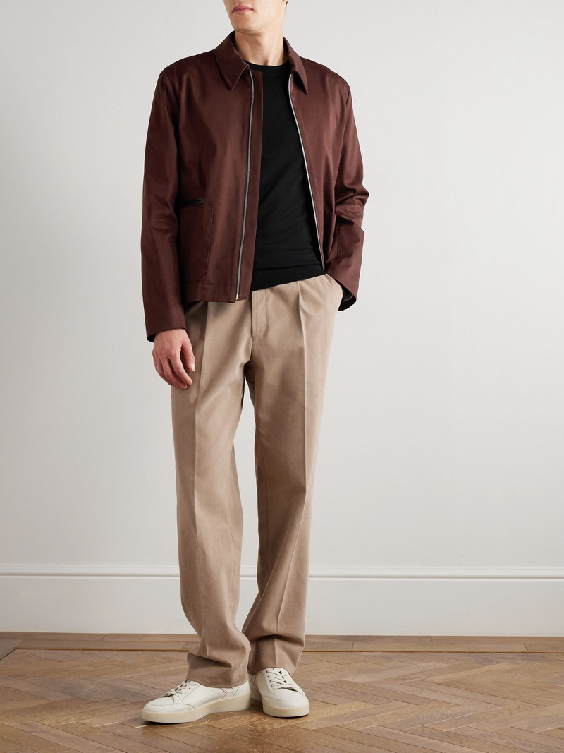 Paul Smith Leather-Trimmed Cotton-Blend Twill Harrington Jacket Merlot outlook