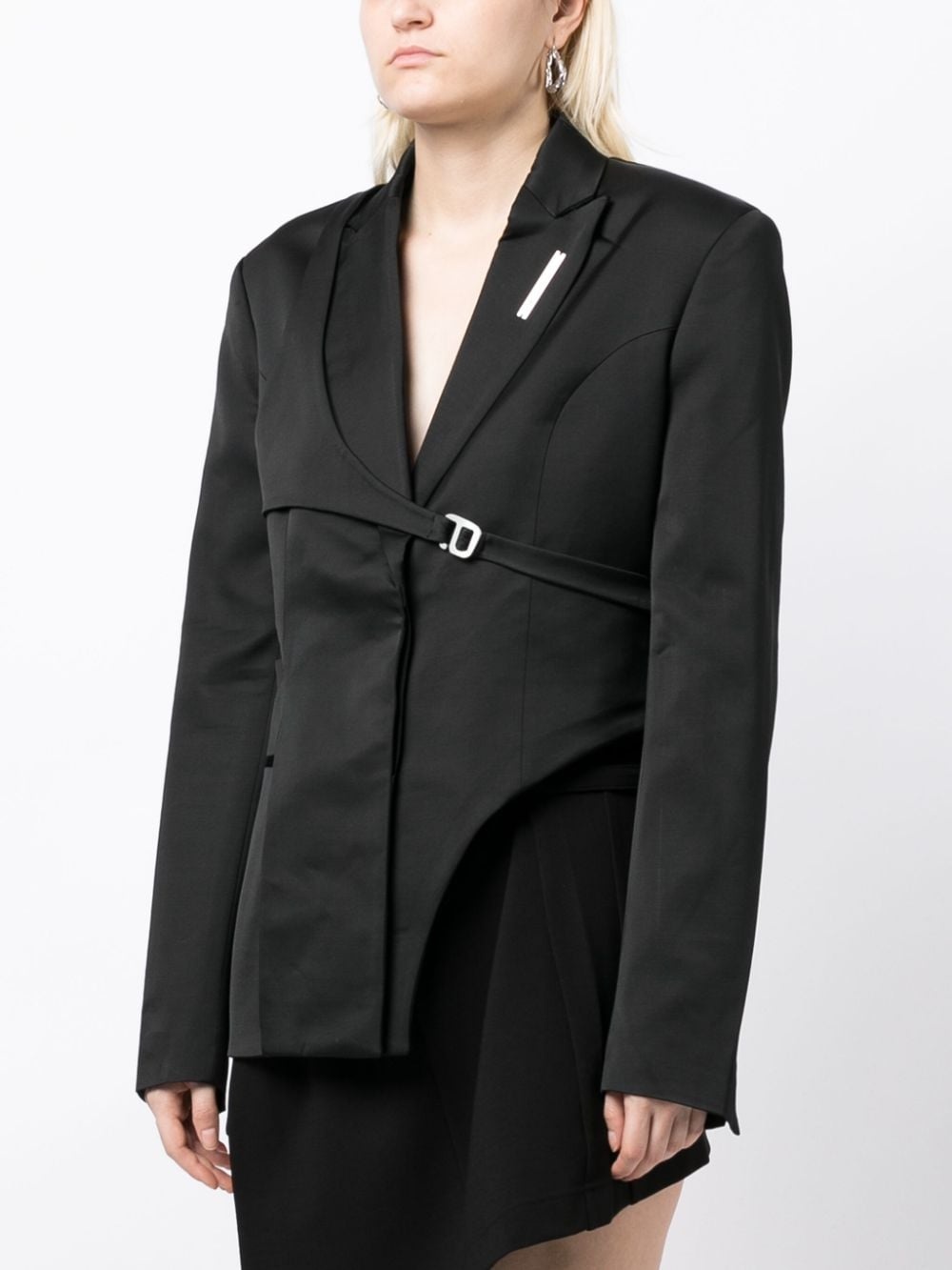 logo-plaque asymmetric-design blazer - 3