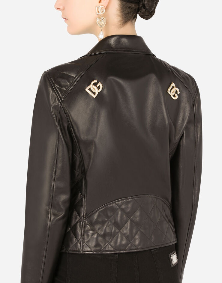 Nappa leather biker jacket with DG crystal embellishment - 5