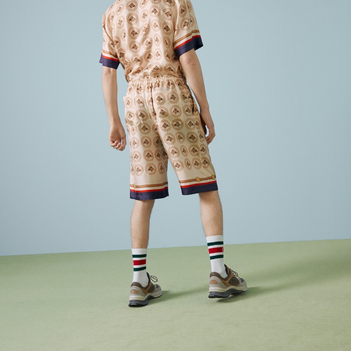 Equestrian print silk twill shorts - 6