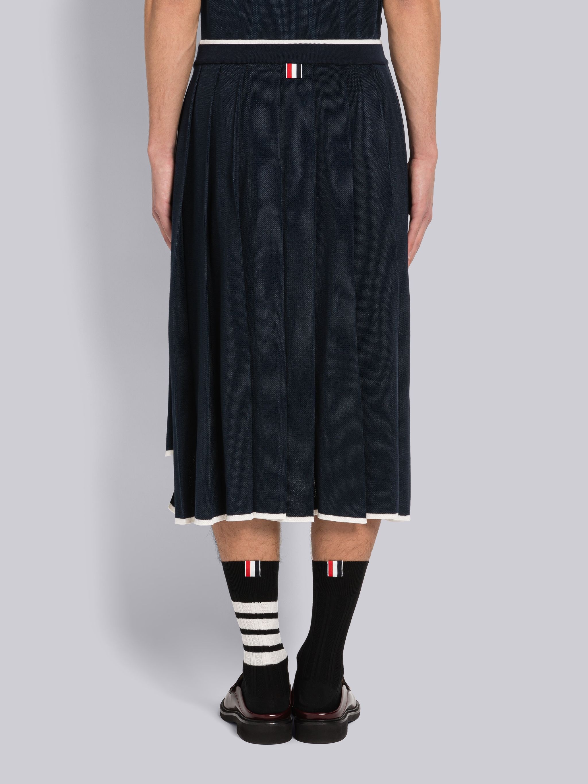 Birdseye Jacquard Stripe Below The Knee Pleated Skirt - 3