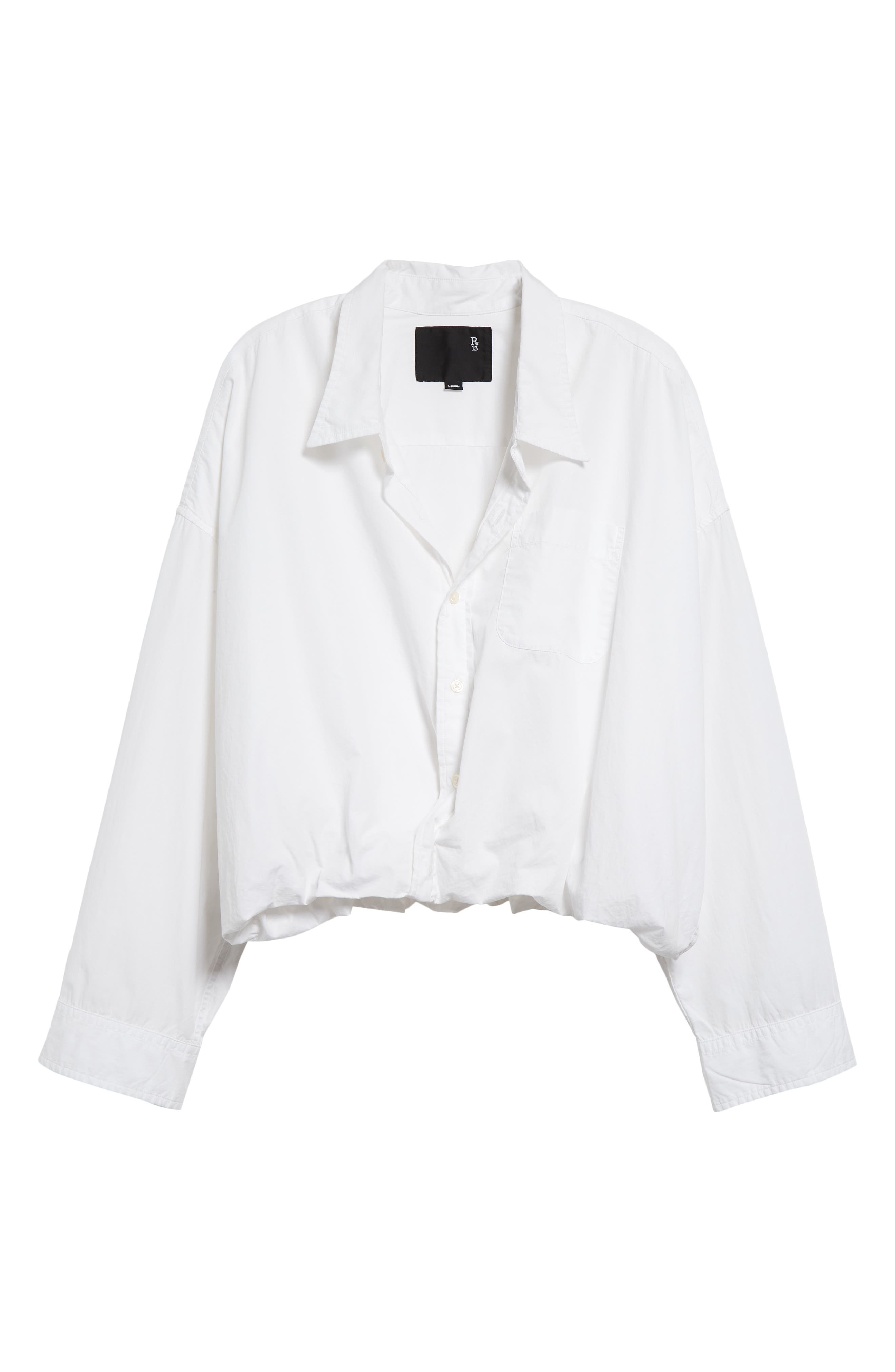 R13 Bubble Hem Cotton Button-Up Shirt in White at Nordstrom - 6