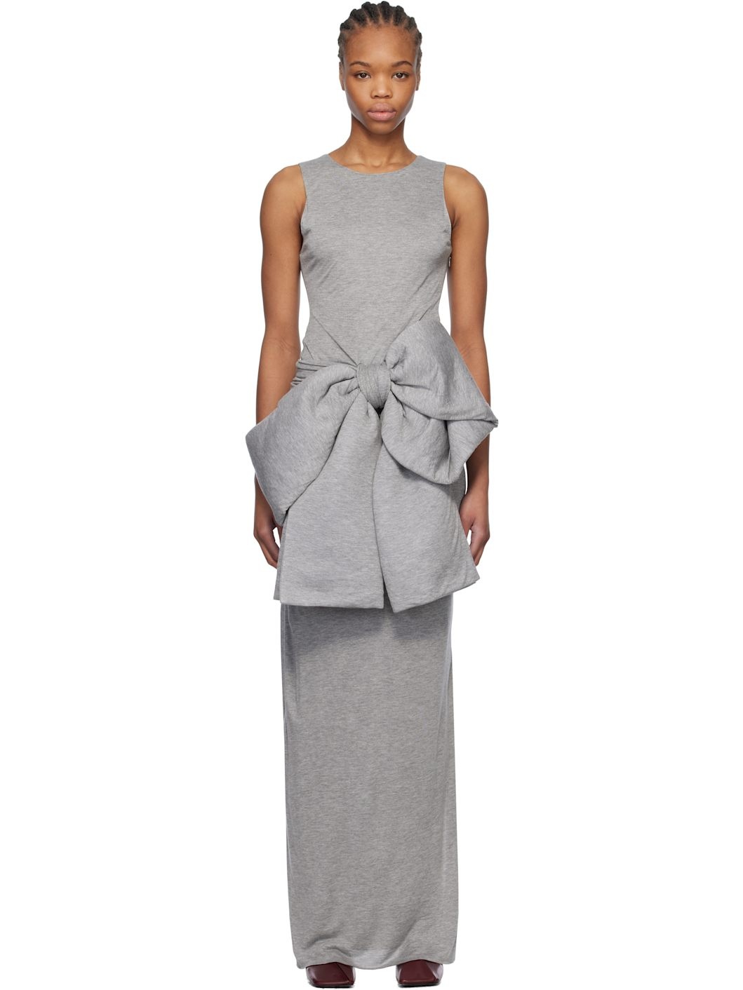 Gray Oversized Bow Maxi Dress - 1