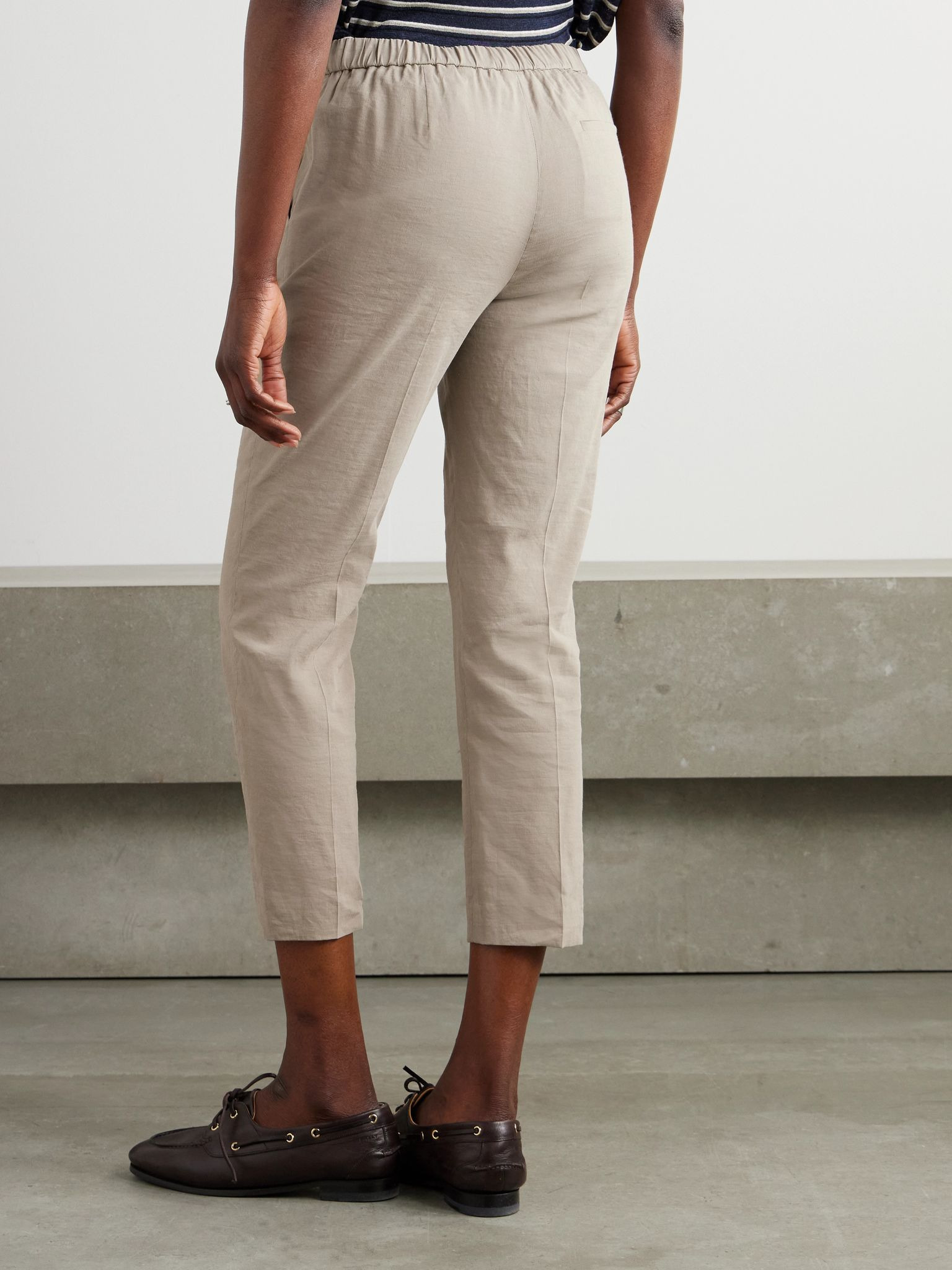 Stretch organic linen-blend straight-leg pants Taupe - 4