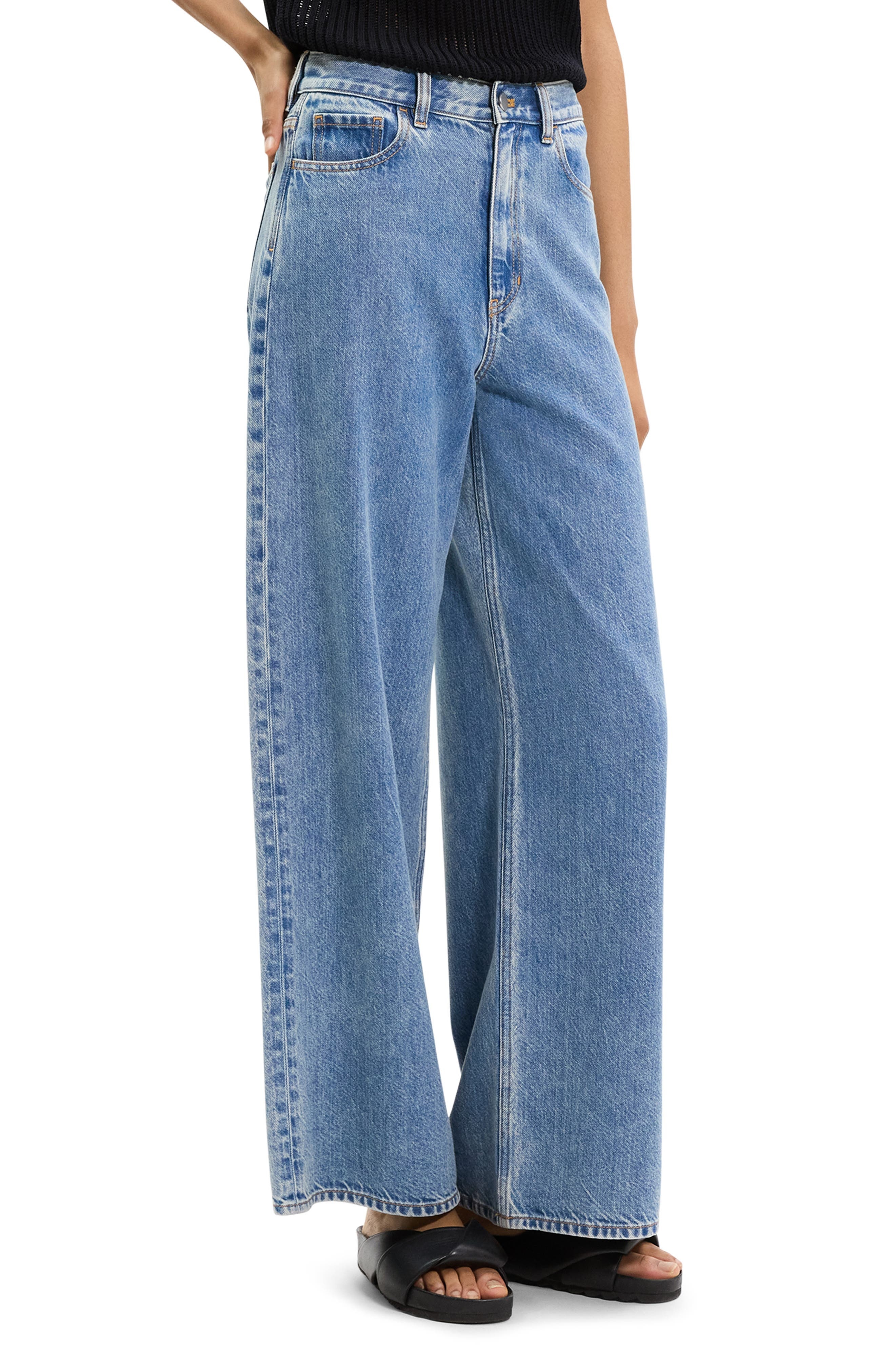 Theory Relaxed Fit High Waist Wide Leg Jeans in Ice Blue at Nordstrom - 3