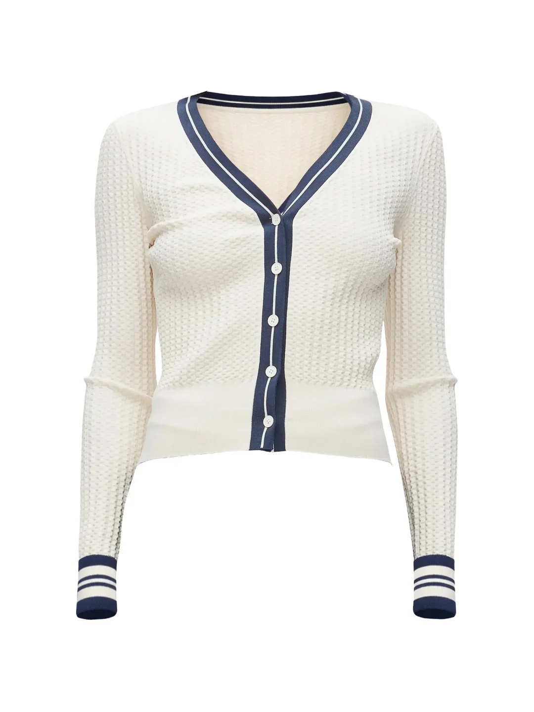 Textured Rib Wide V-Neck Cardigan - 1