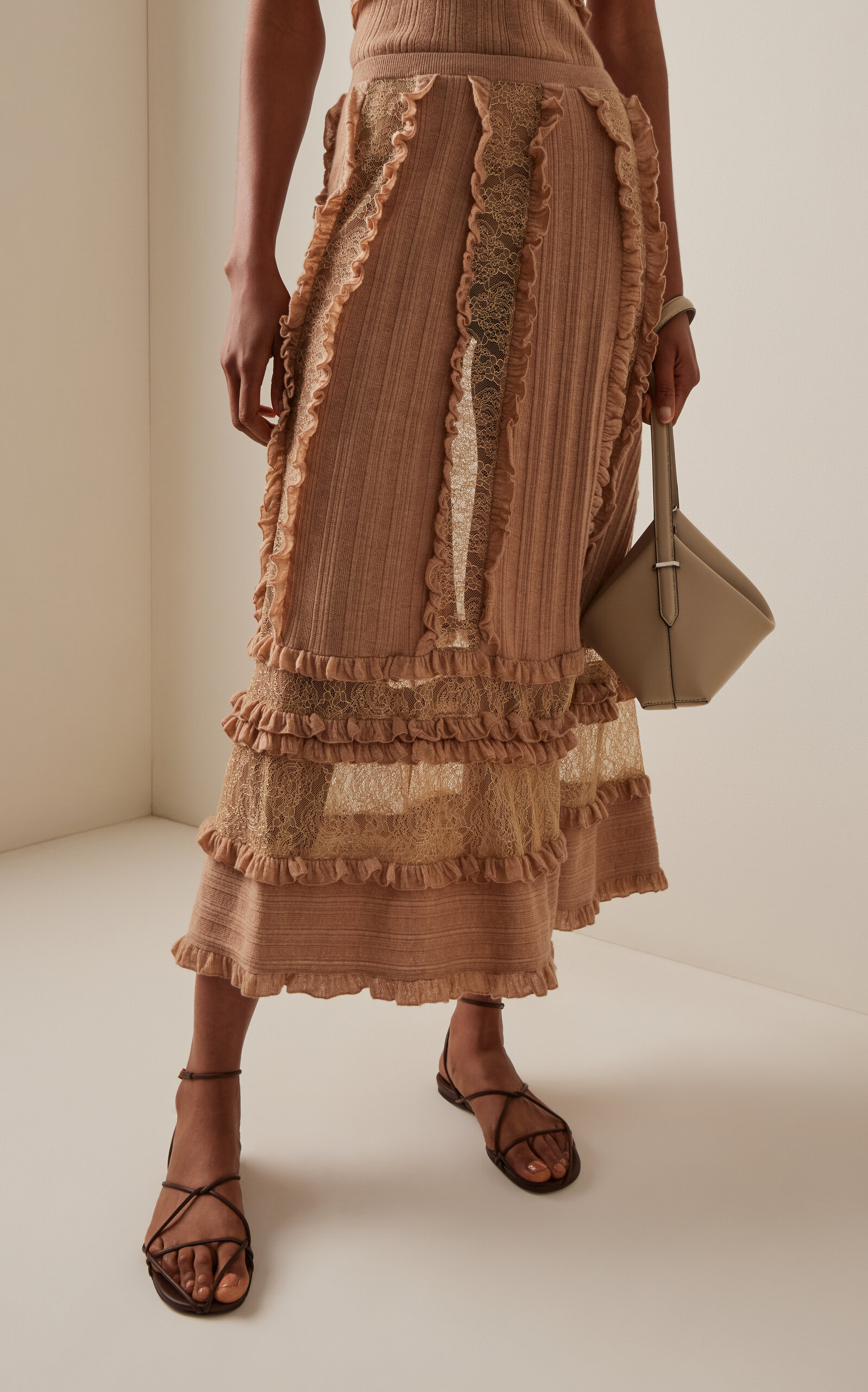 Vivian Embroidered Wool Midi Skirt tan - 3