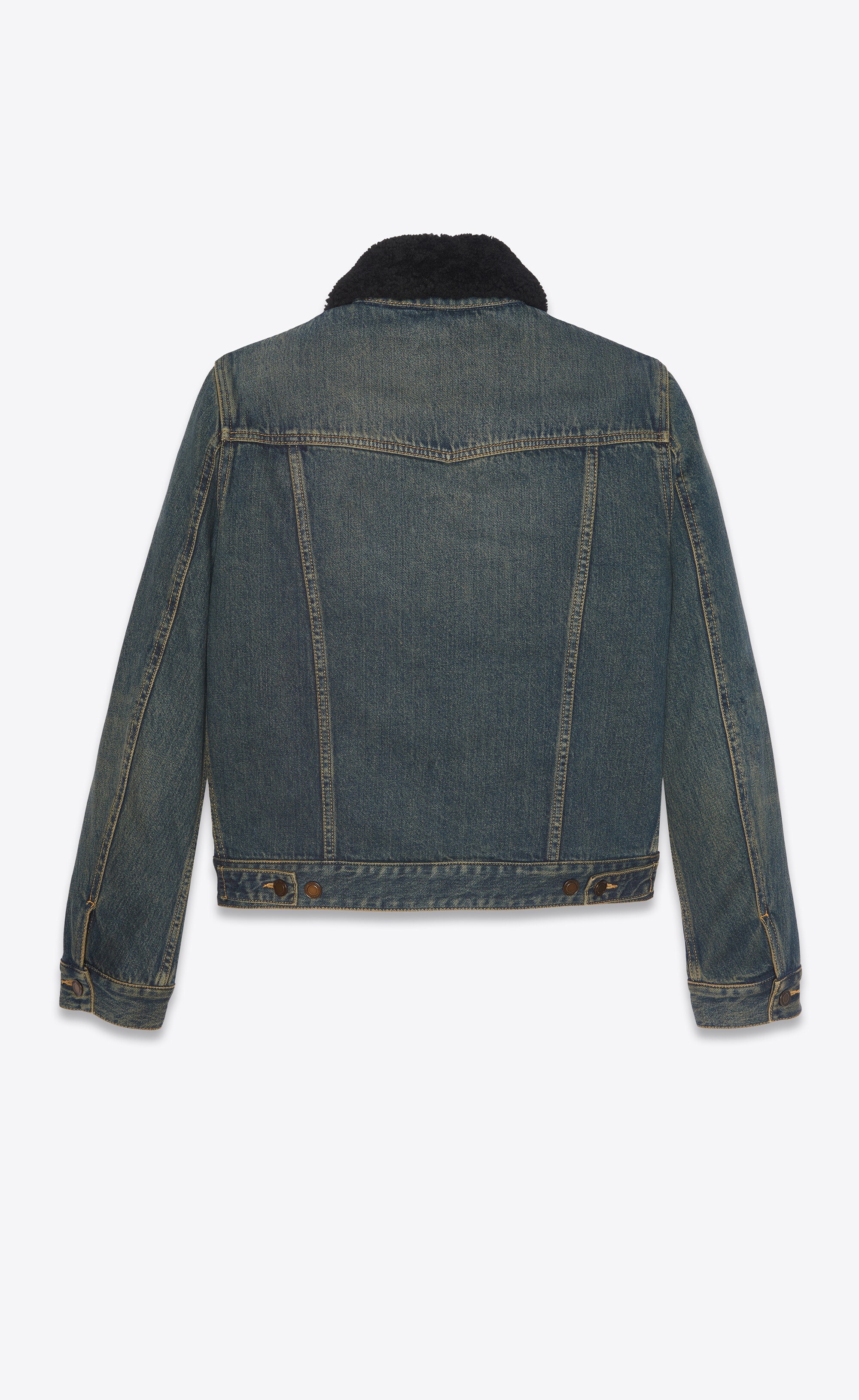 jacket with shearling in dark dirty vintage blue denim - 3