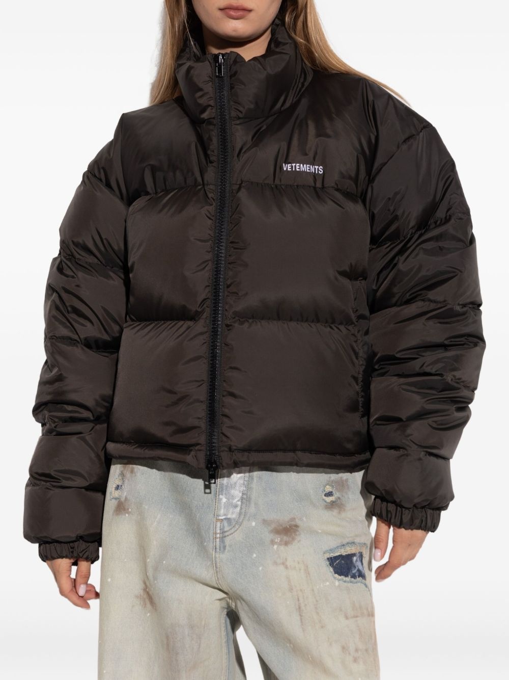 logo-embroidered puffer jacket - 3