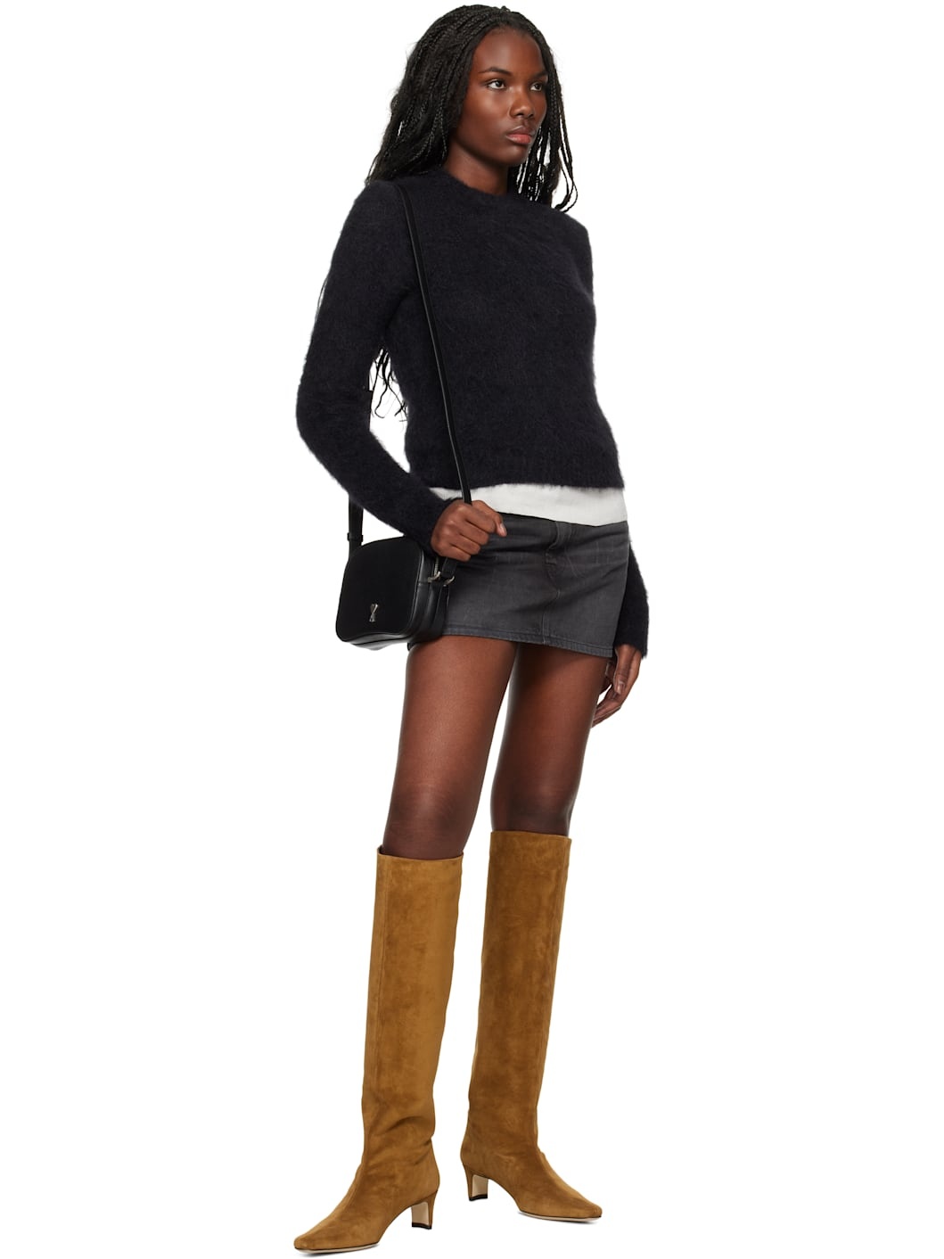 Black Low-Rise Denim Miniskirt - 4