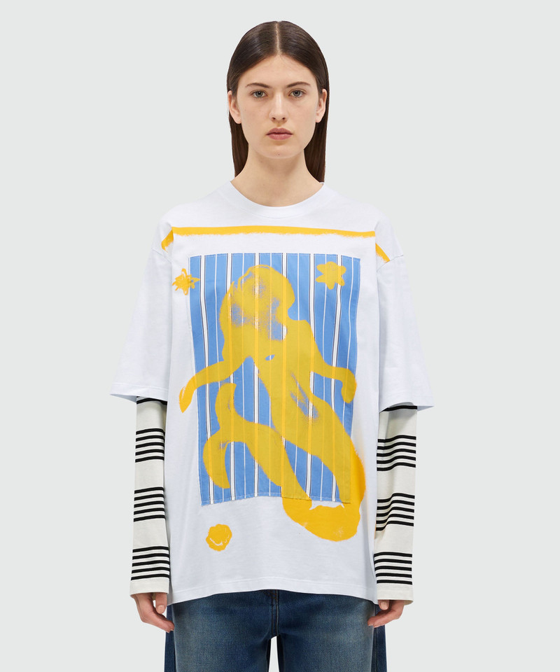 MSGM White cotton T-Shirt with MSGM Mermaid Box graphics outlook