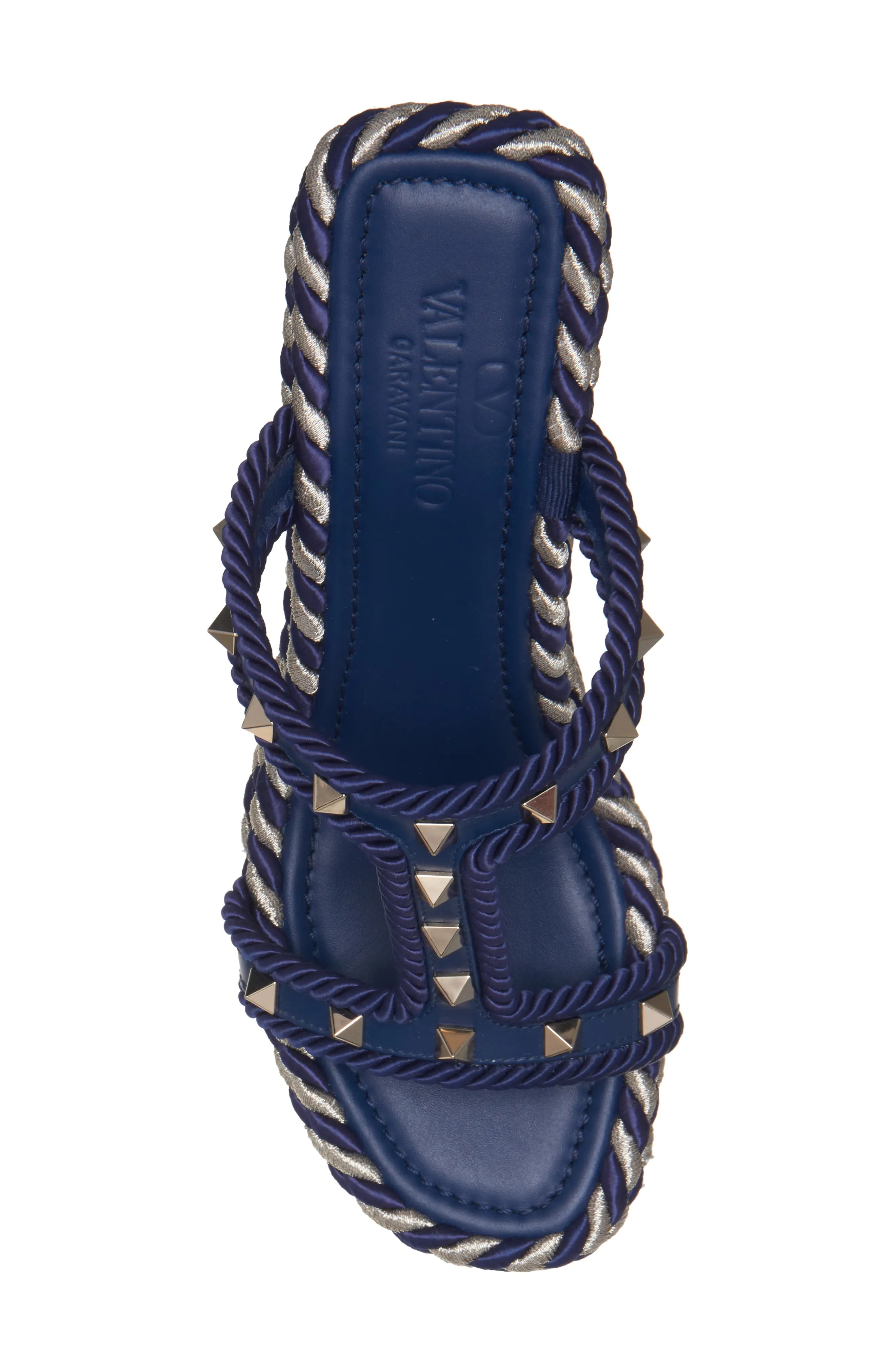 Rockstud Wedge Espadrille Sandal in Blue/White - 5