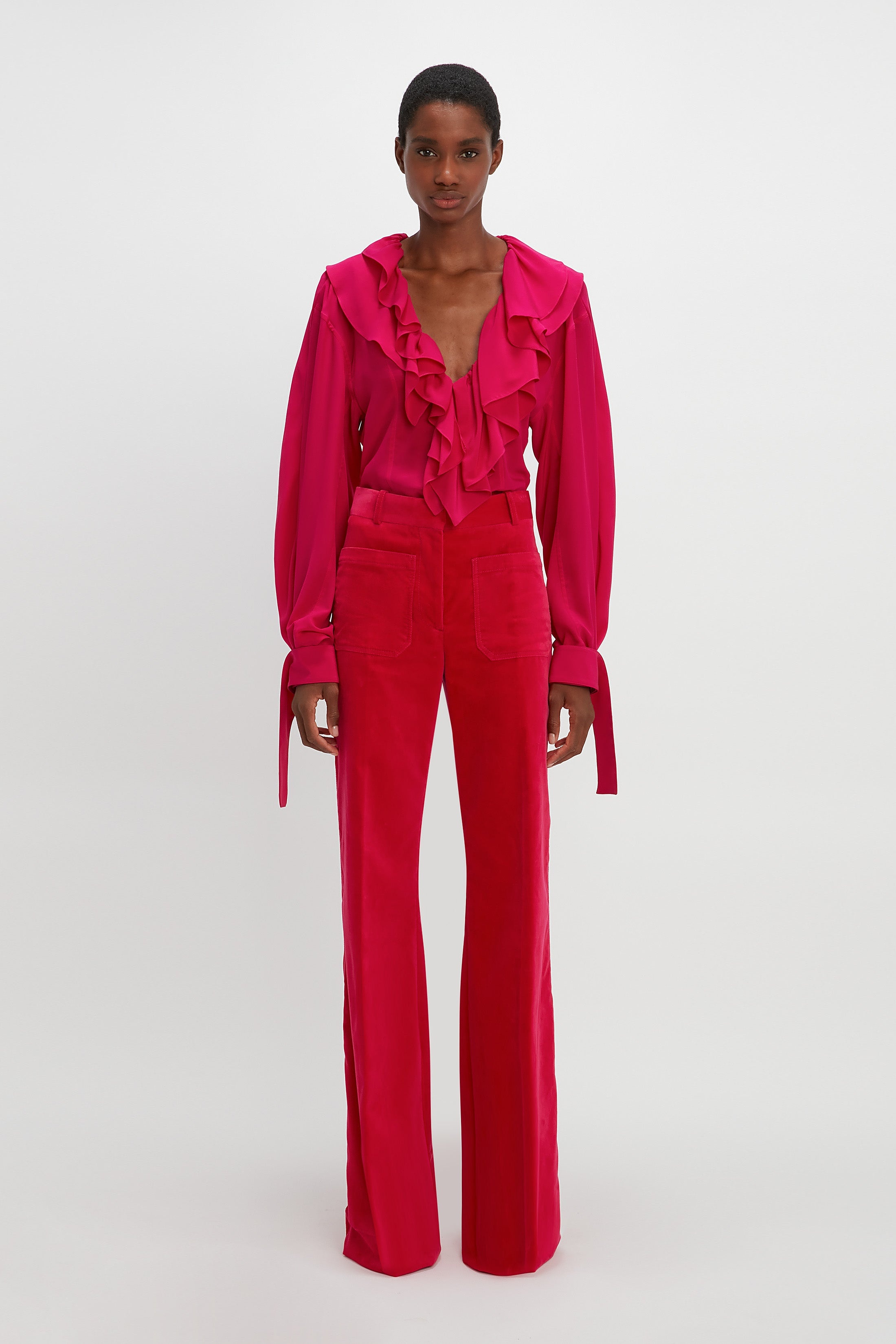 Alina Velvet Trouser in Hot Pink - 5