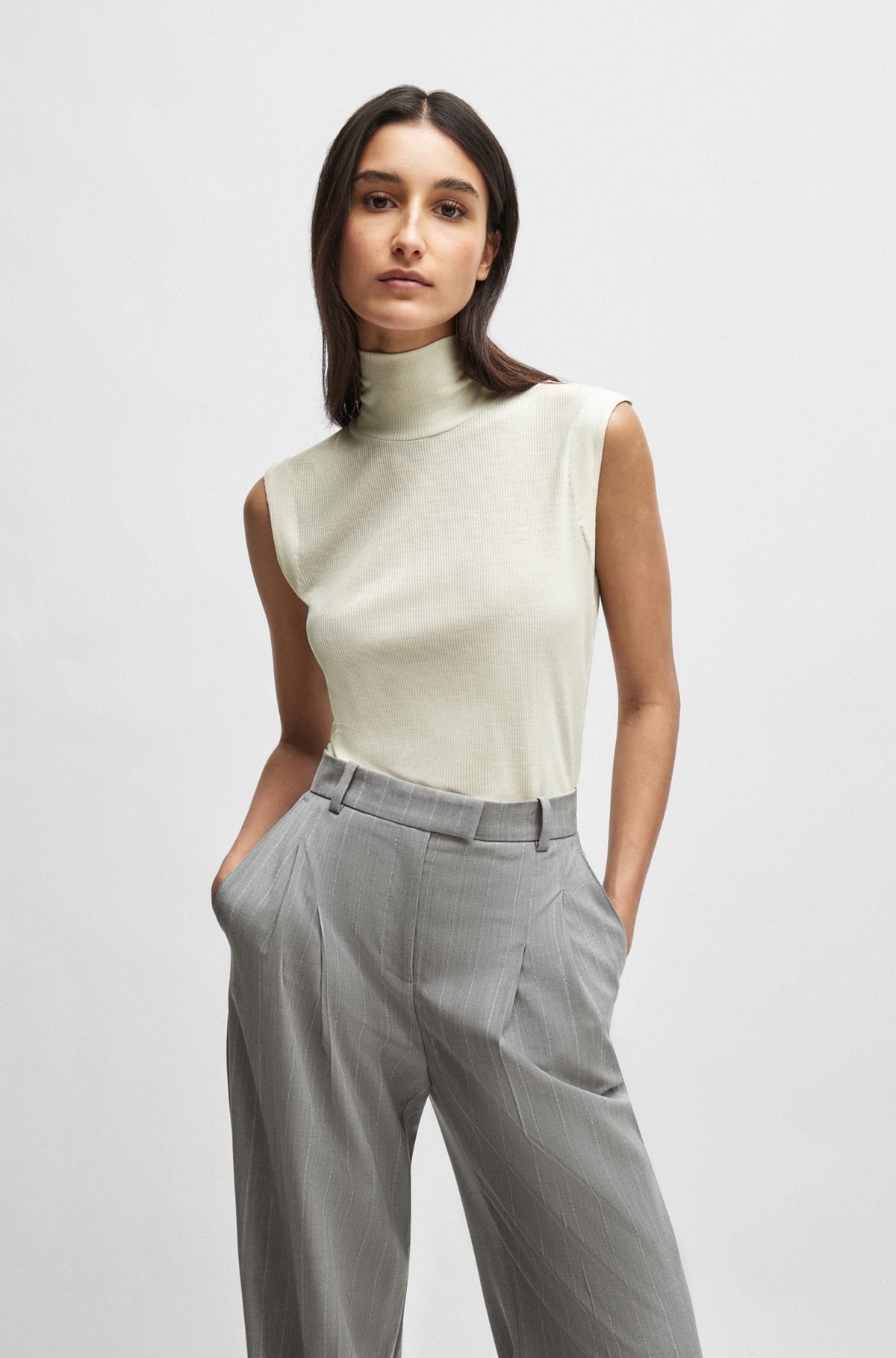 NAOMI X BOSS RIBBED SLEEVELESS ROLLNECK TOP - 2