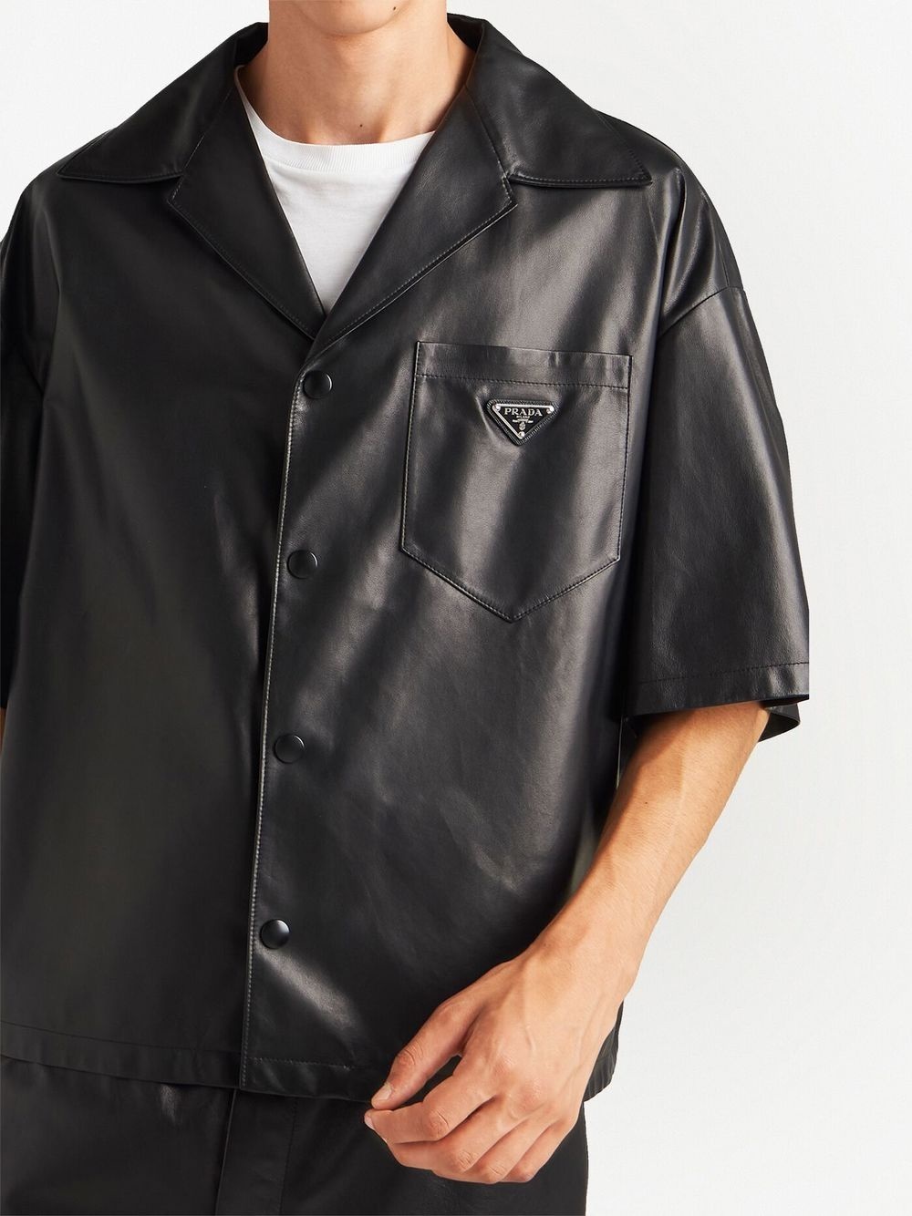 logo-plaque nappa-leather shirt - 4