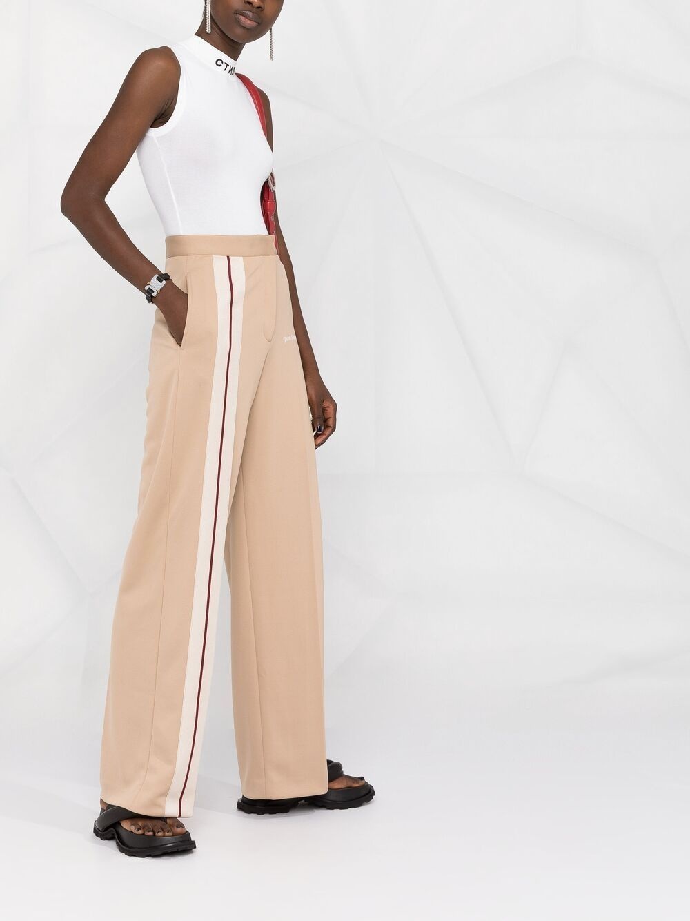 logo-print leg trousers - 6