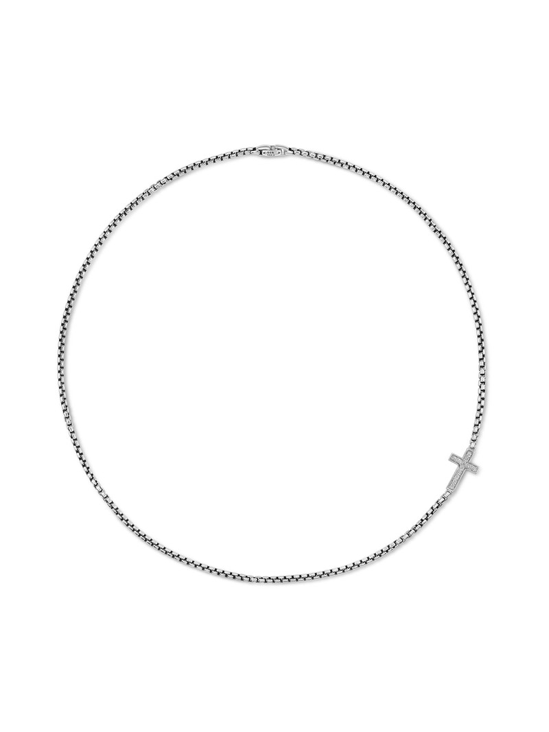 Men's Streamline Cross Station Necklace in Sterling Silver - Diamond 3