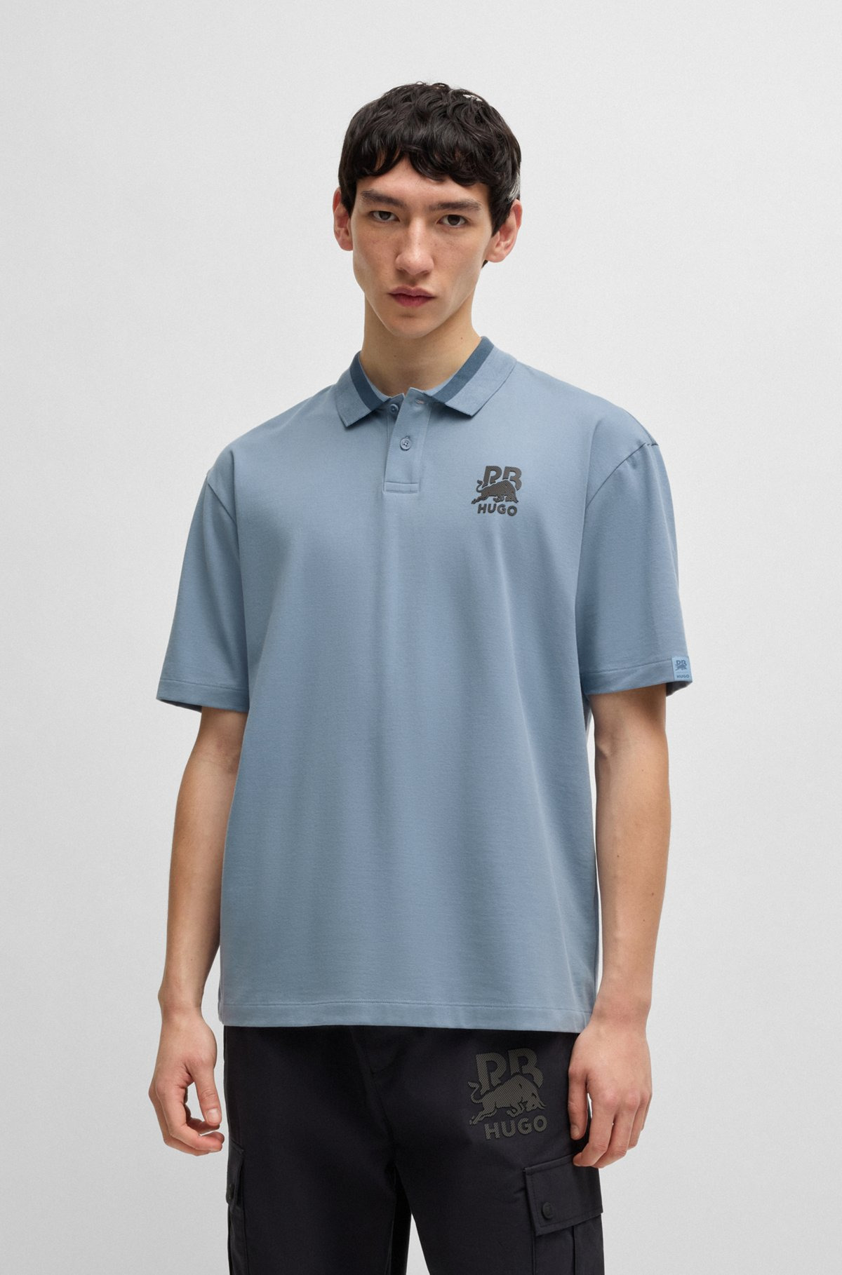 HUGO X RB STRETCH-COTTON POLO SHIRT WITH CARBON STEALTH LOGO - 2