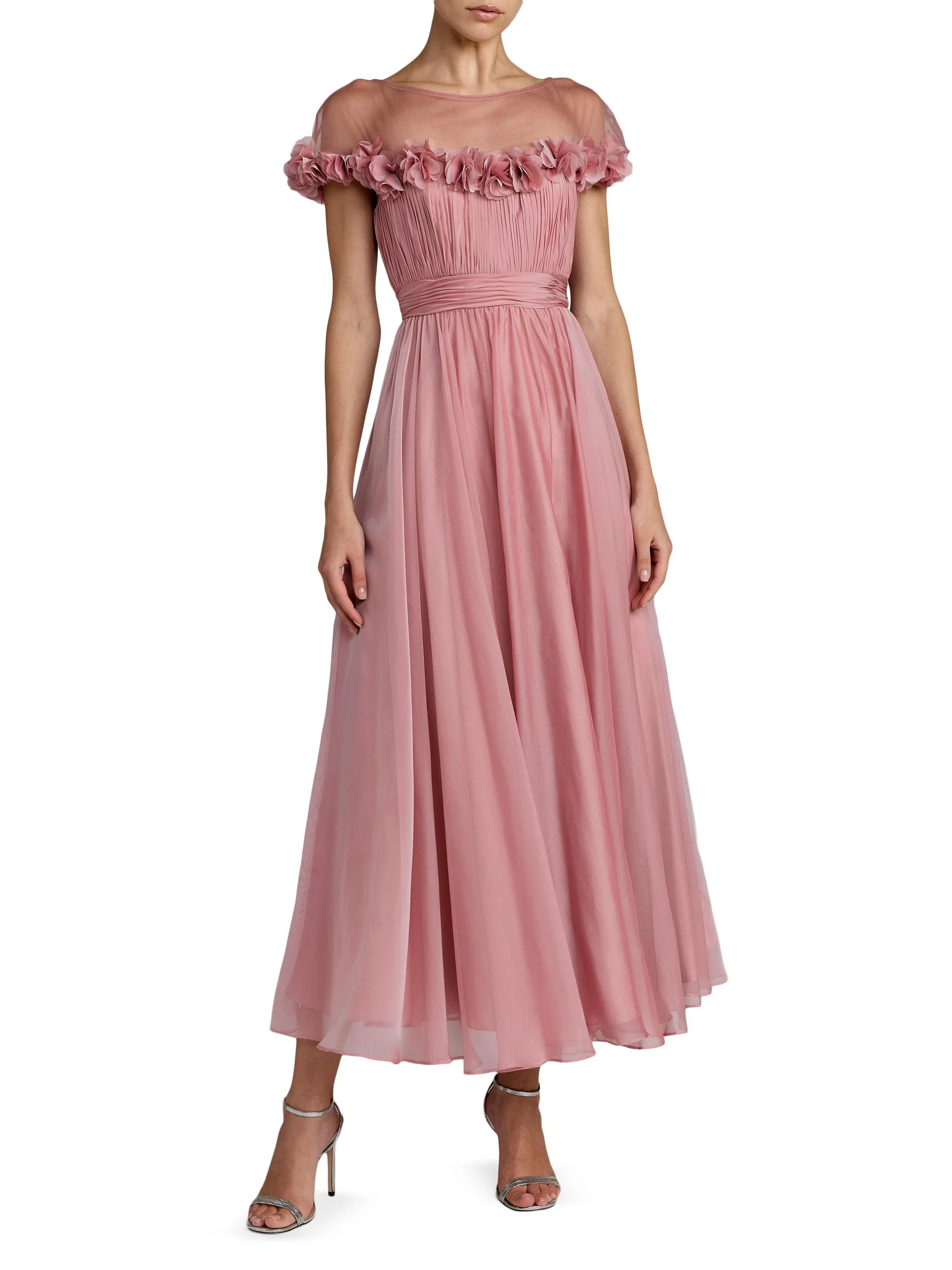Women's Floral Chiffon Midi-Dress - Rose Gold - 1