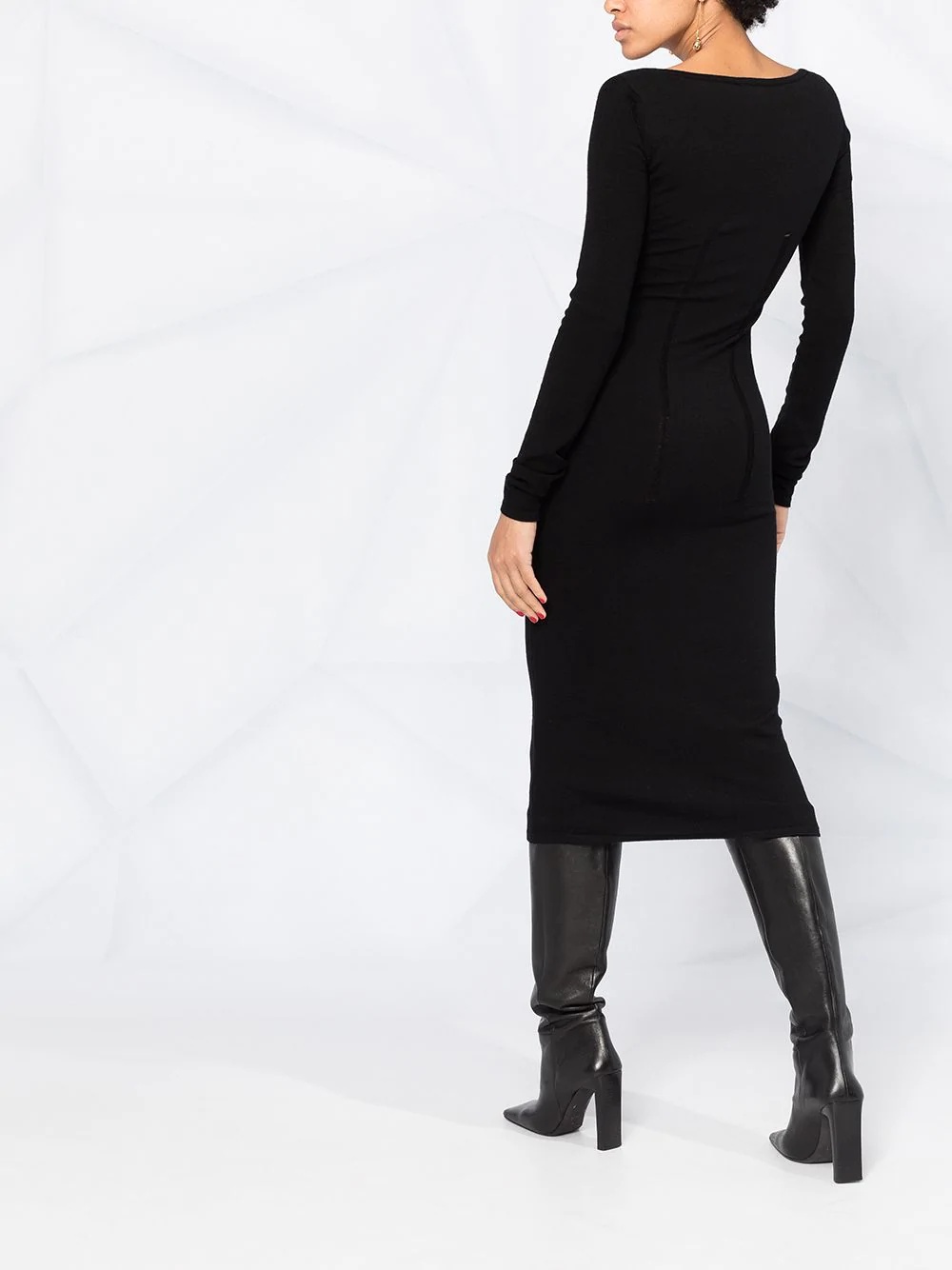 fitted long-sleeved midi dress - 6