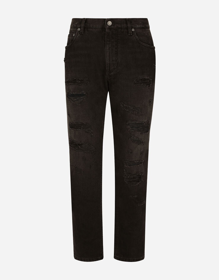 Loose black wash jeans with rips - 1