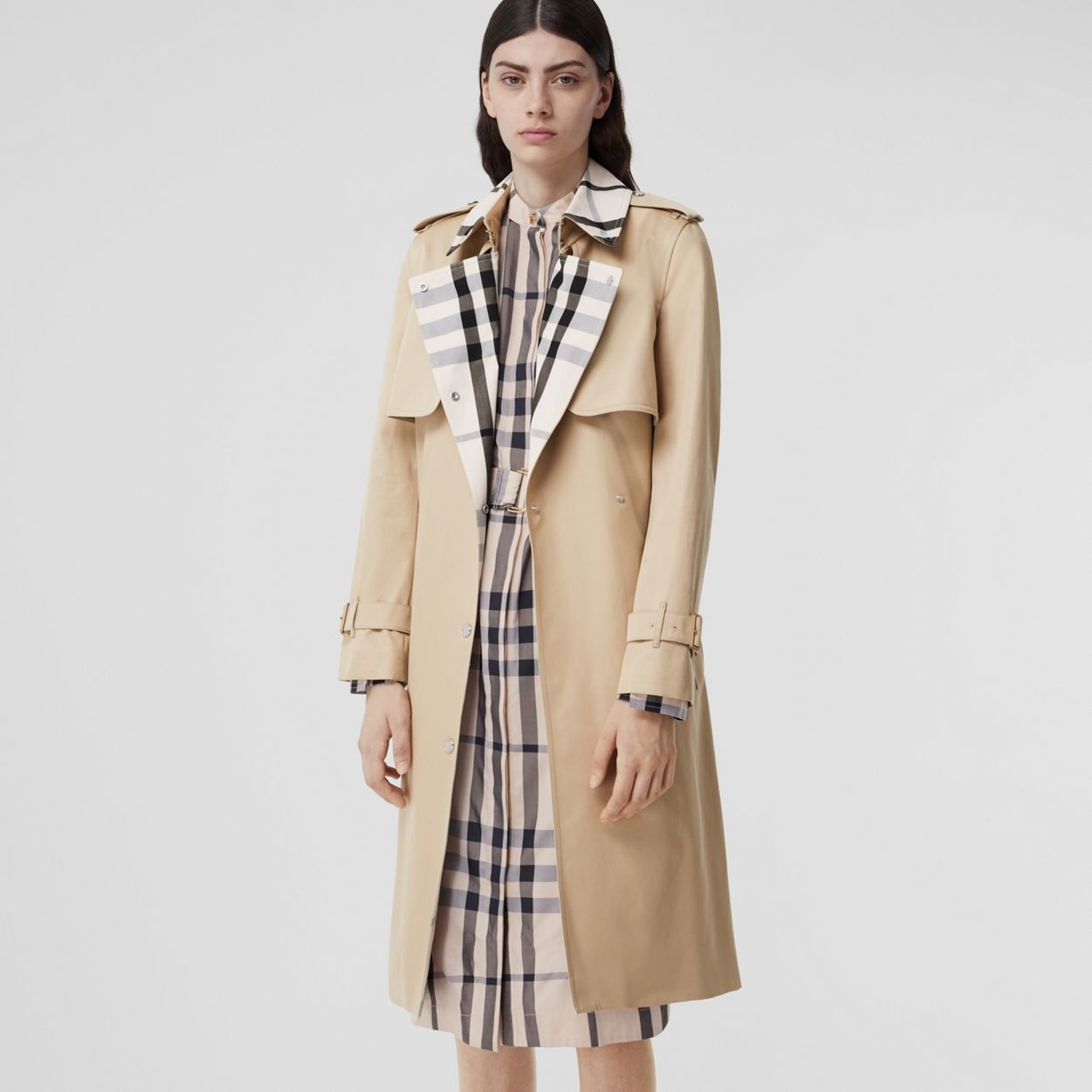 Check Panel Cotton Gabardine Trench Coat - 7