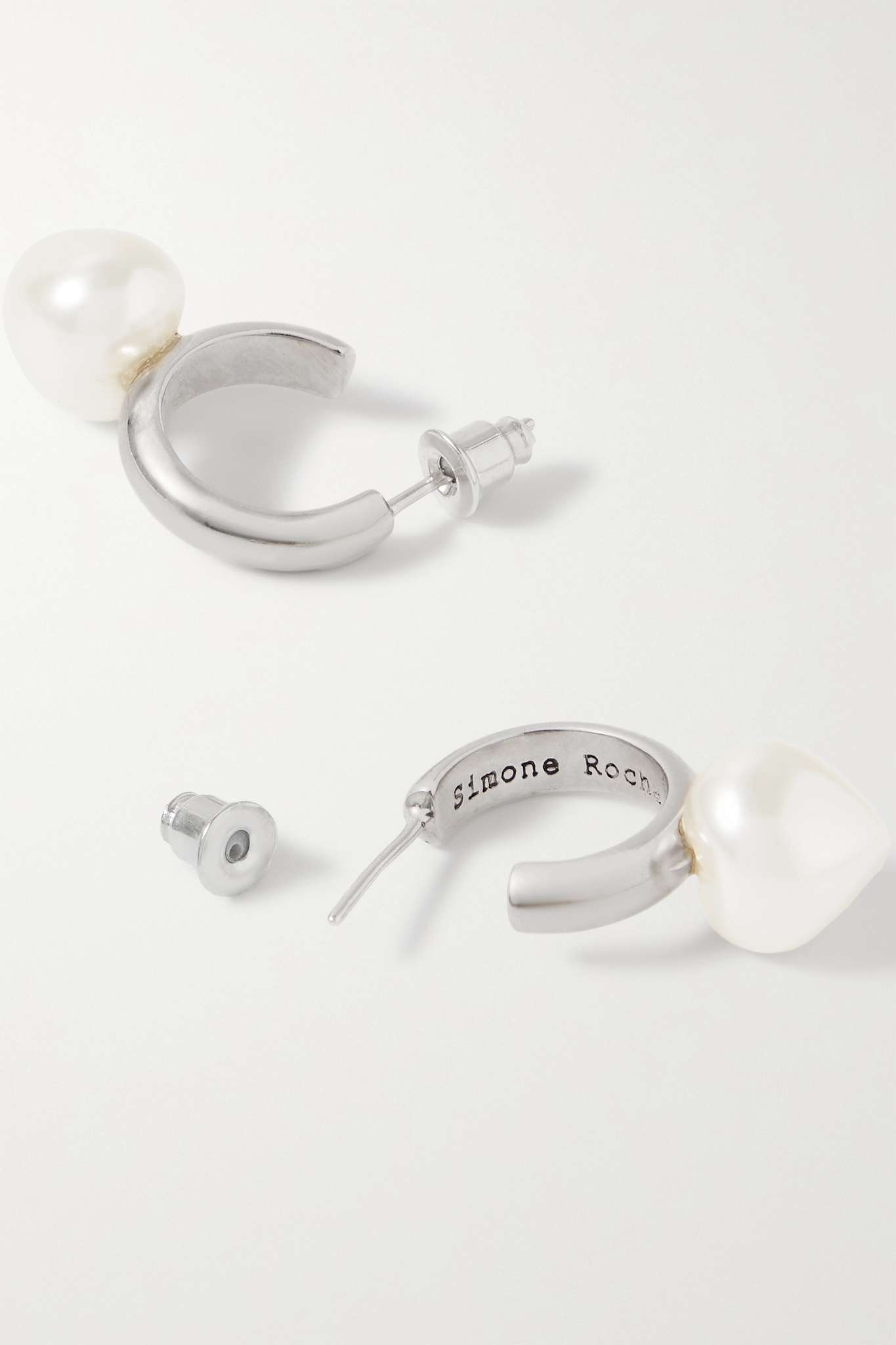Mini Heart silver-tone faux pearl hoop earrings - 3