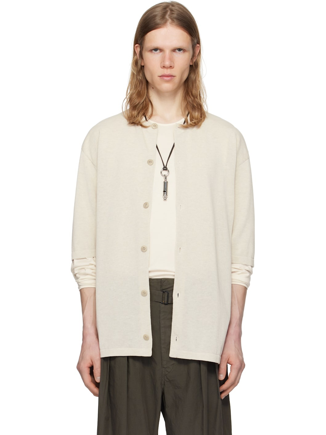 Beige Short Sleeve Overshirt Cardigan - 1