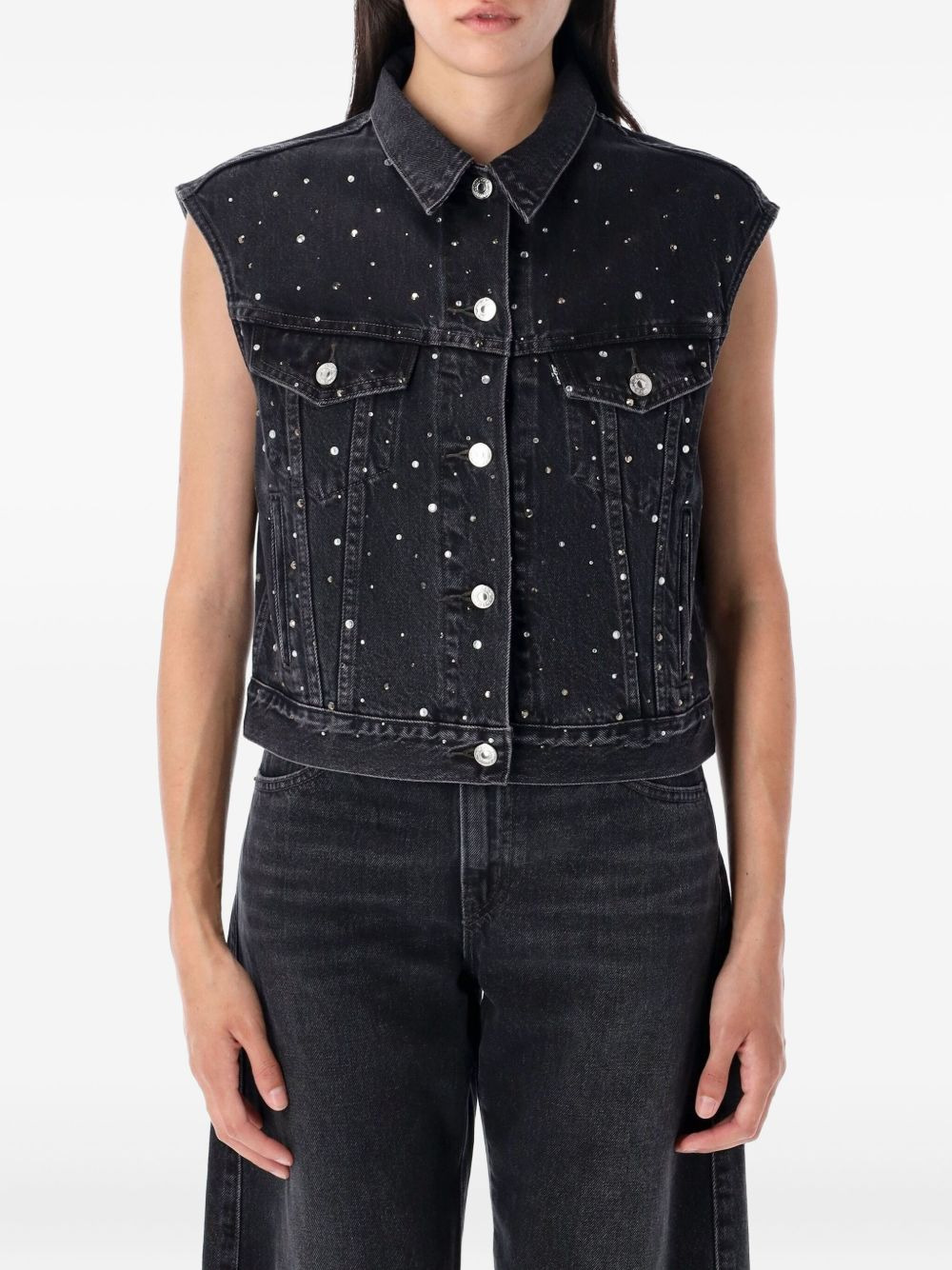 crystal-embellished denim vest - 1