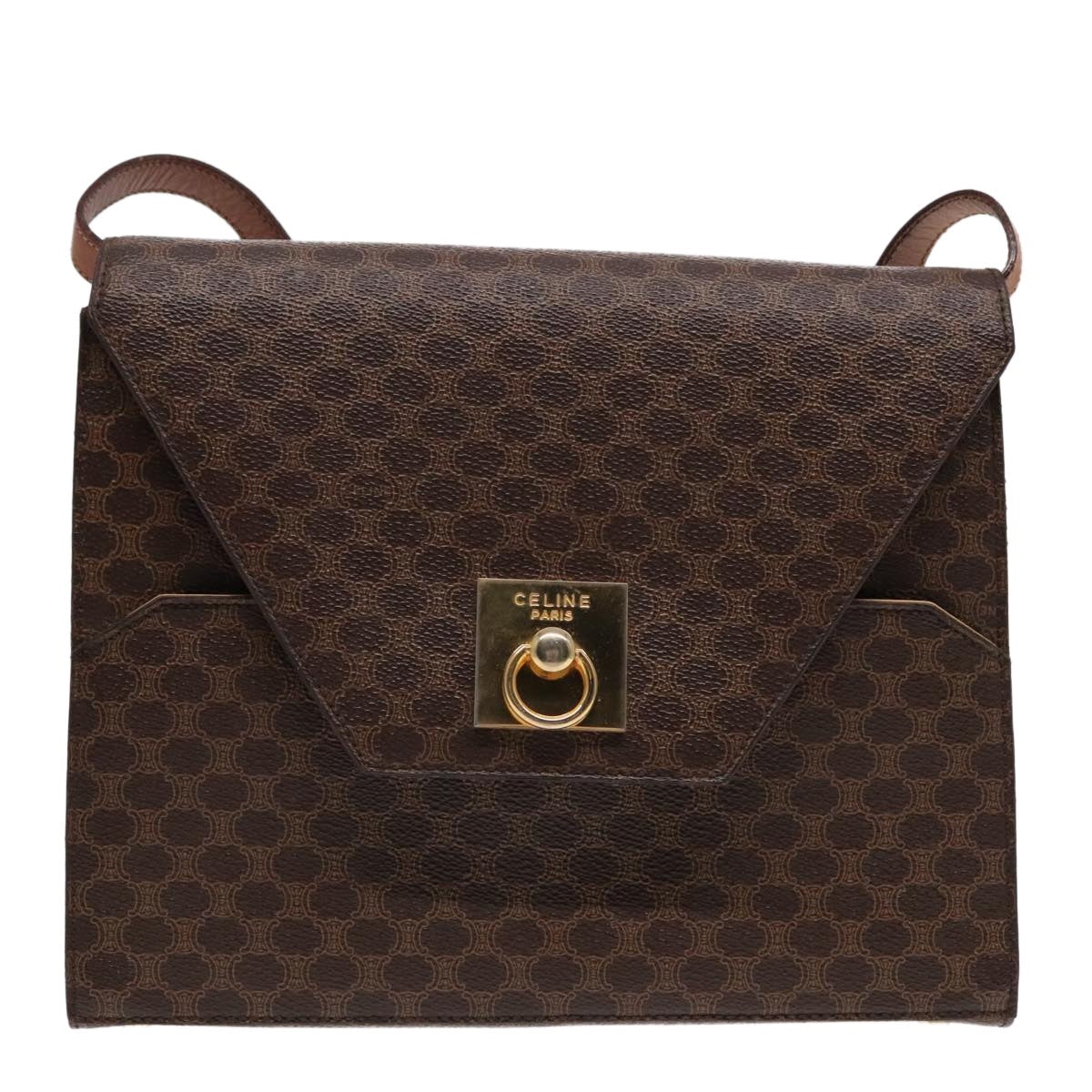 CELINE Macadam Canvas Shoulder Bag Pvc Leather Brown Gold - 13