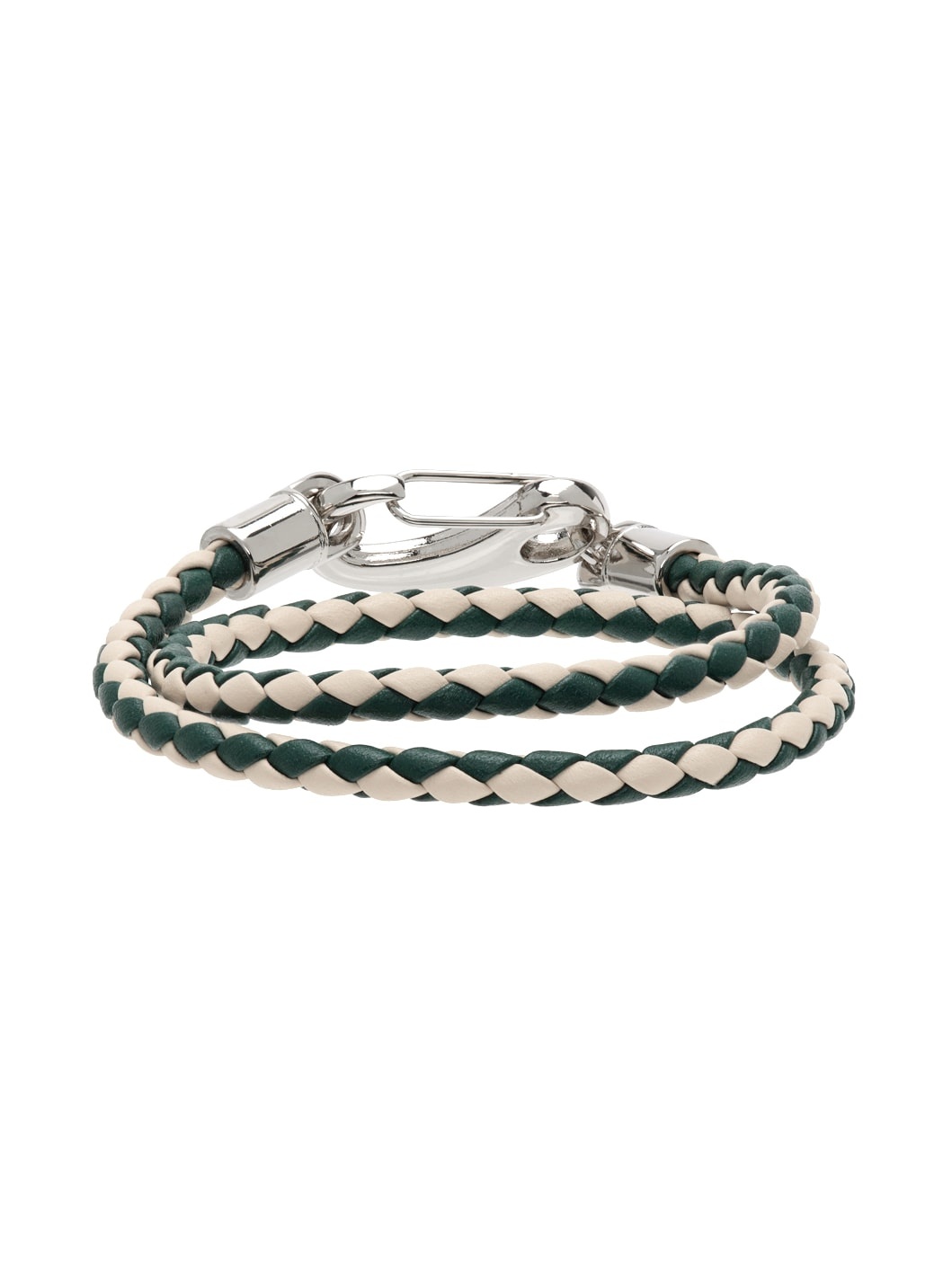 White & Green Double Wrap Braided Bracelet - 4