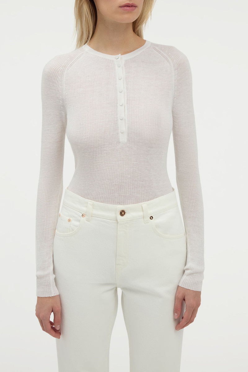 GABRIELA HEARST Anges Knit Henley in Ivory Cashmere Silk with Hemp outlook