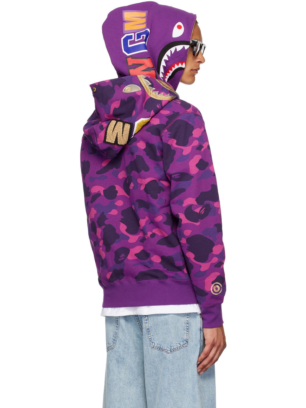 Purple Color Camo Double Shark Full Zip Hoodie - 3