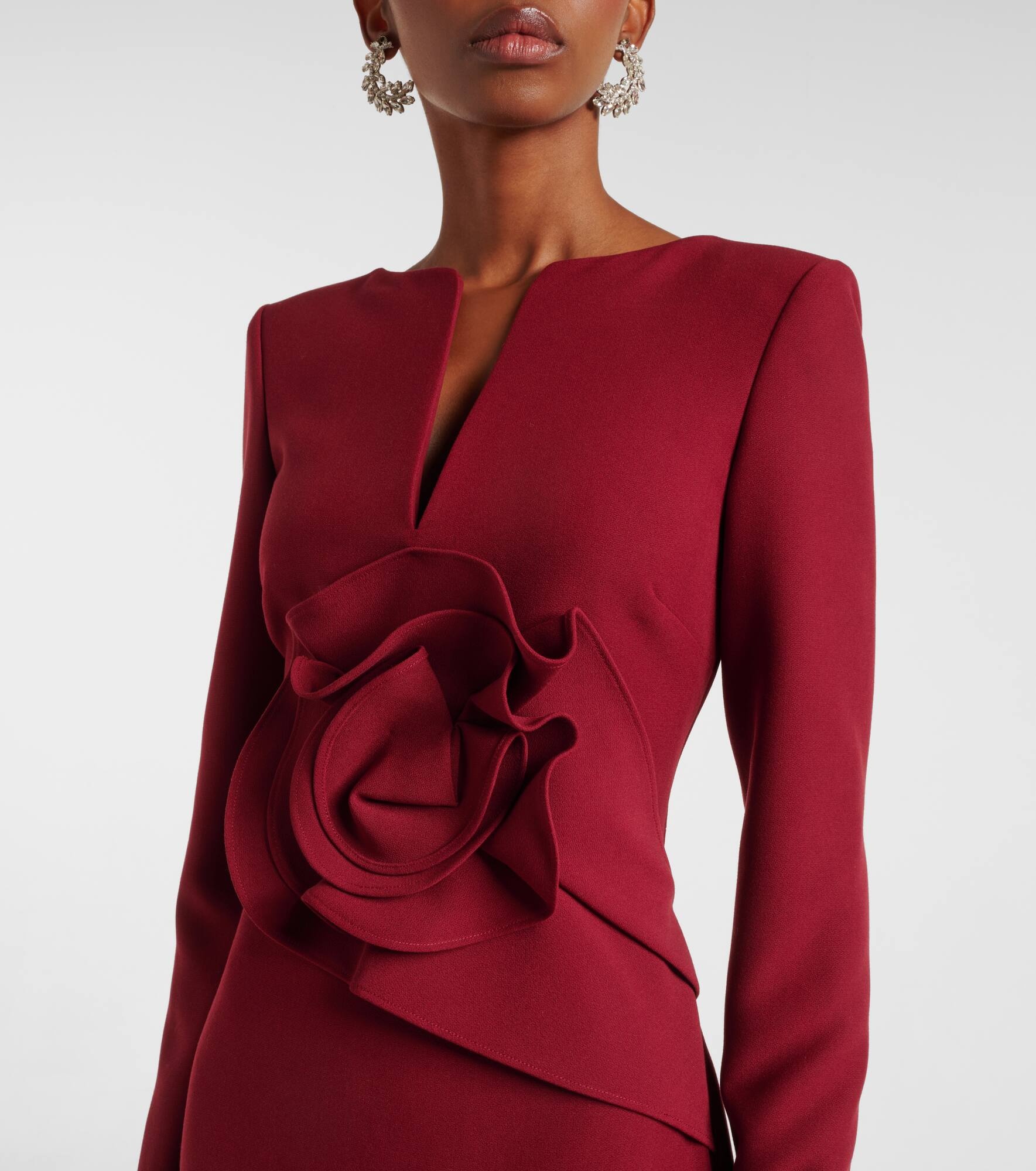 Floral-appliqué crêpe gown - 4