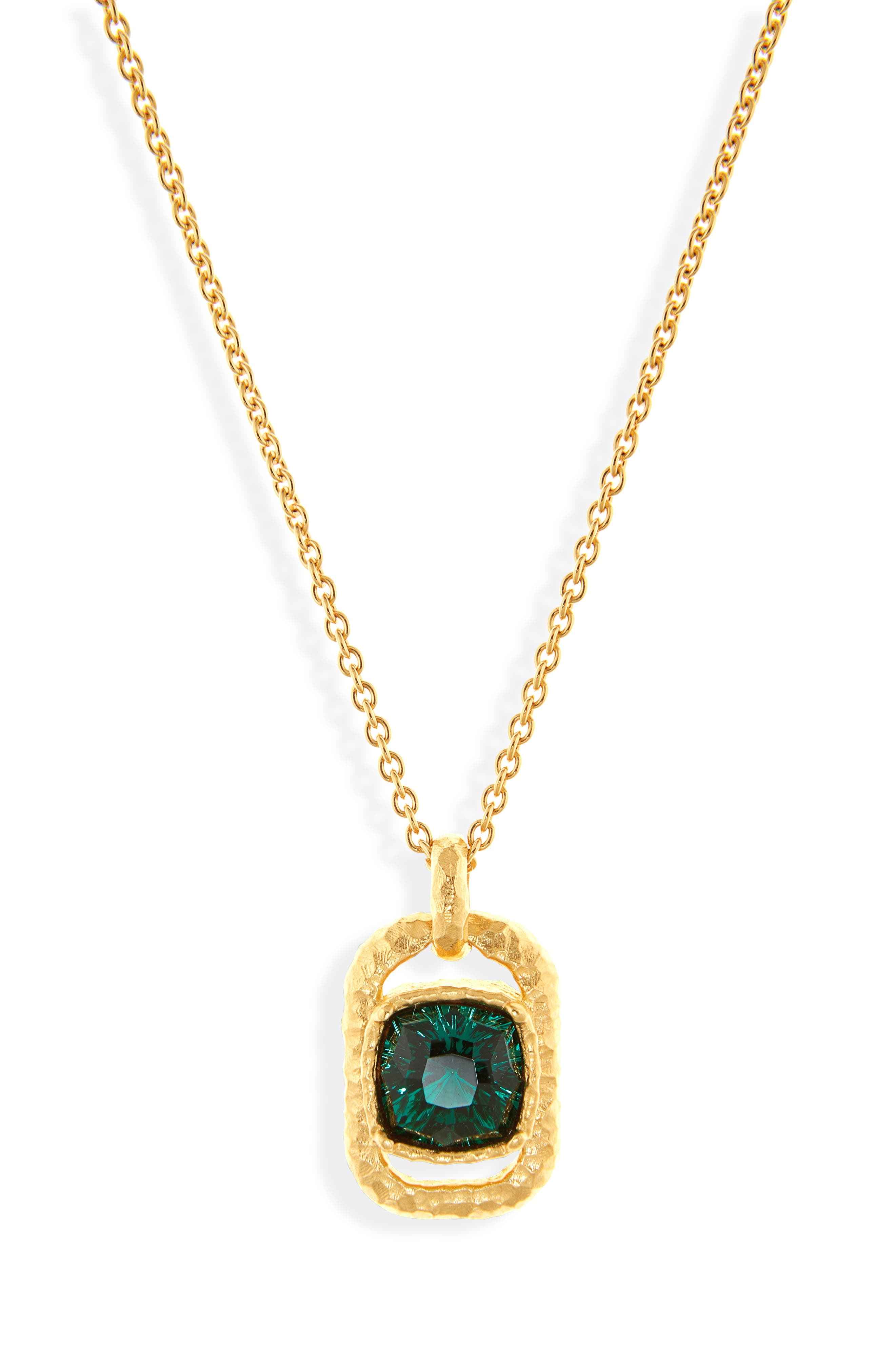 Oscar de la Renta Rectangle Crystal Pendant Necklace in Emerald at Nordstrom - 1