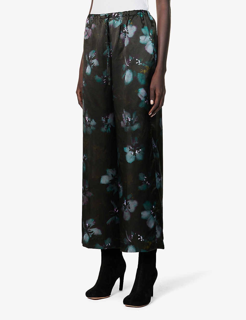 Floral-print wide-leg mid-rise silk trousers - 3