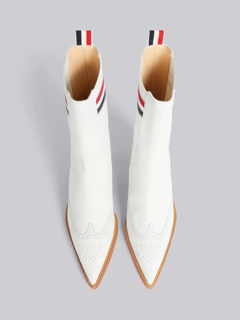 White Suede Brogued Wingtip Stripe 50mm Curved Heel Chelsea Boot 4