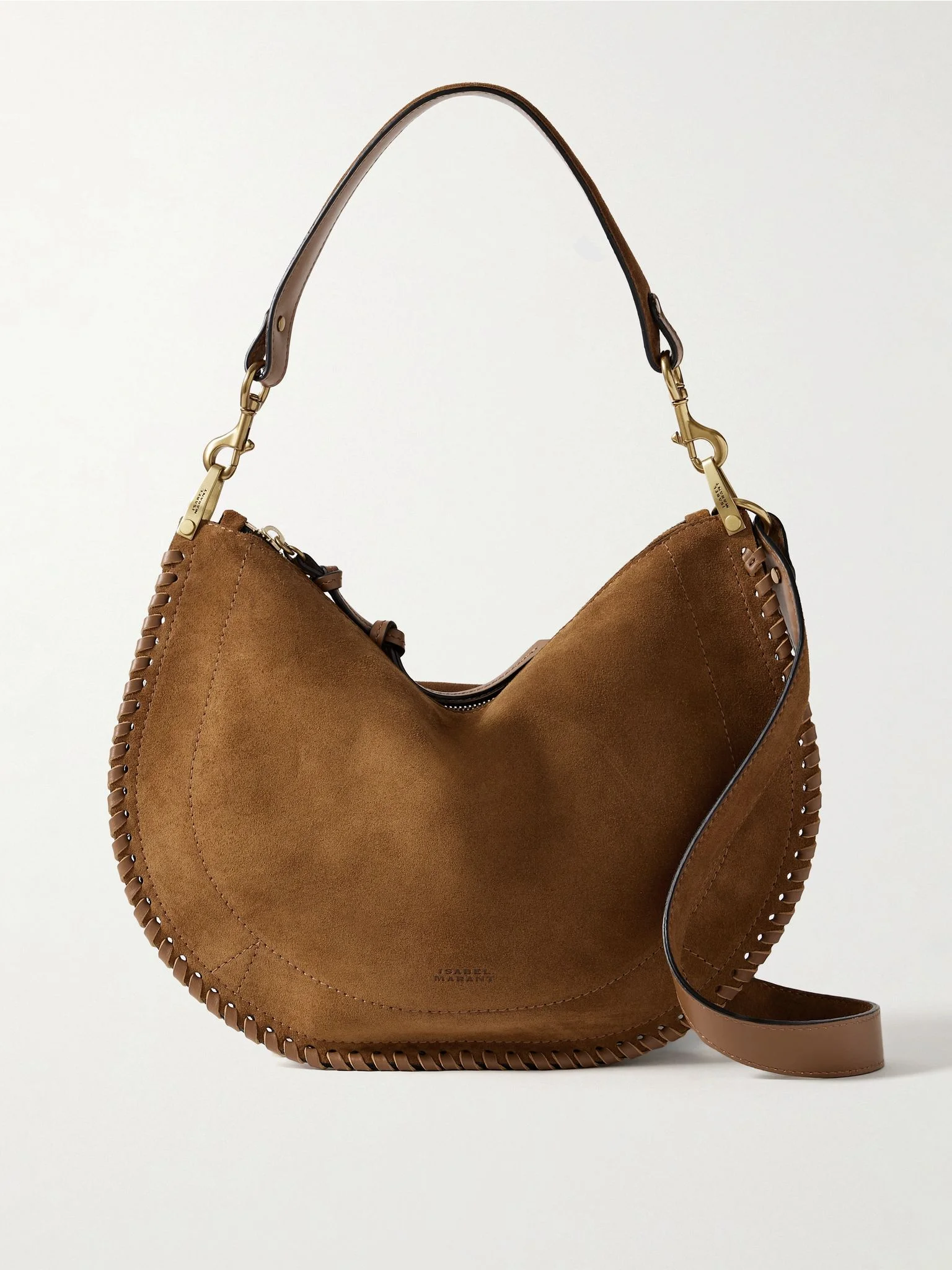 Oskan Soft Zipped leather-trimmed suede shoulder bag Tan - 1