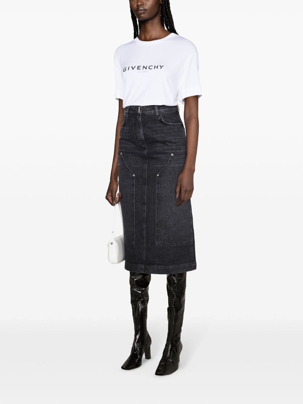 high-rise denim midi skirt - 3