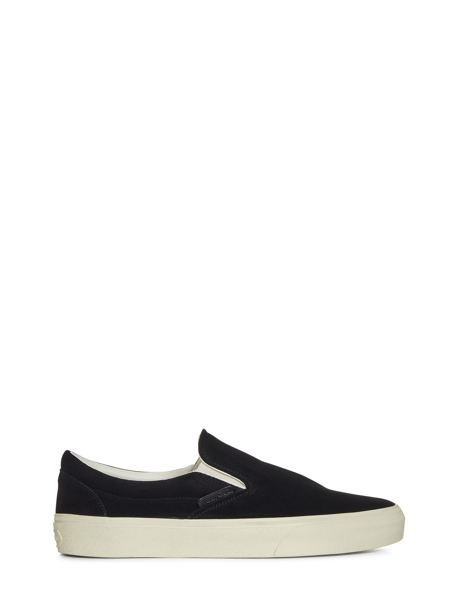 Slip-on sneakers in black suede with flat ivory rubber sole. - 1