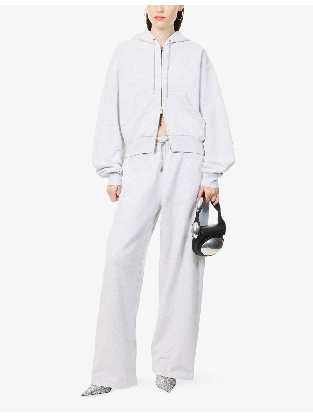 Rhinestone Drawcord Cropped Cotton-Jersey Hoodie - 2