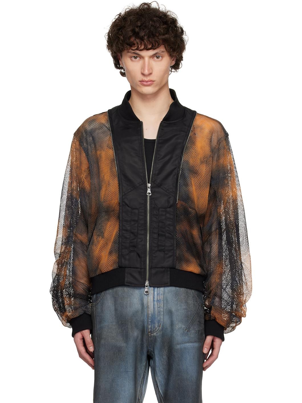 Black & Orange Double Layer Mesh Bomber Jacket - 1