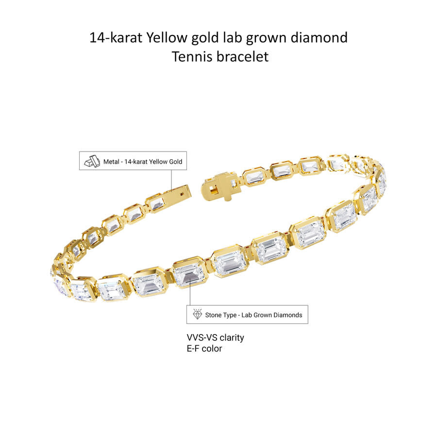 Diamond2Deal - Diamond2Deal 14k Yellow Gold 10 Carat Radiant Cut Lab Grown Diamond fancy Tennis Bracelet 7" VVS-VS, - 3