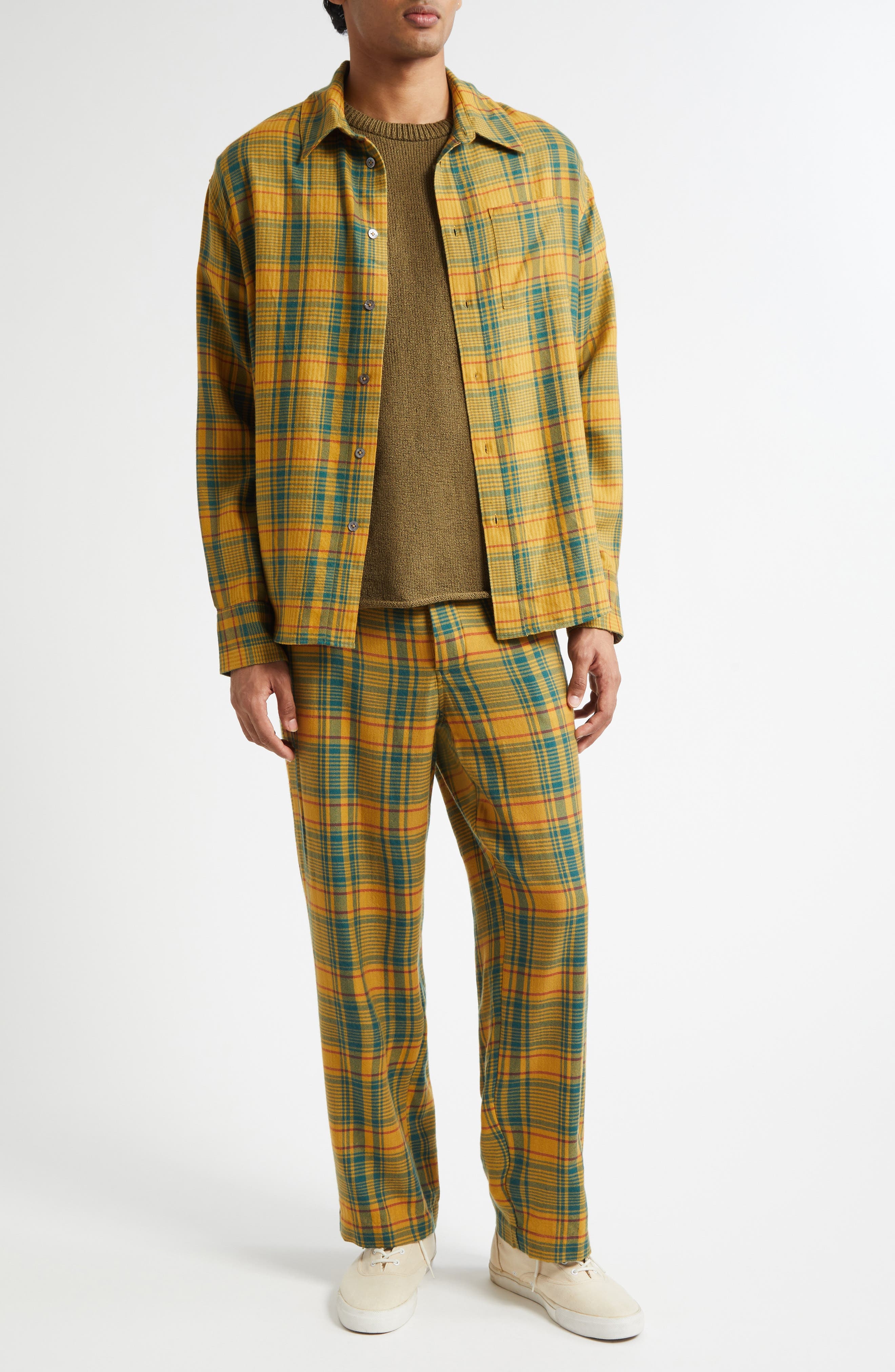 The Elder Statesman Plaid Pashmina Norm Cashmere & Wool Pants in Sunshine Plaid at Nordstrom - 7