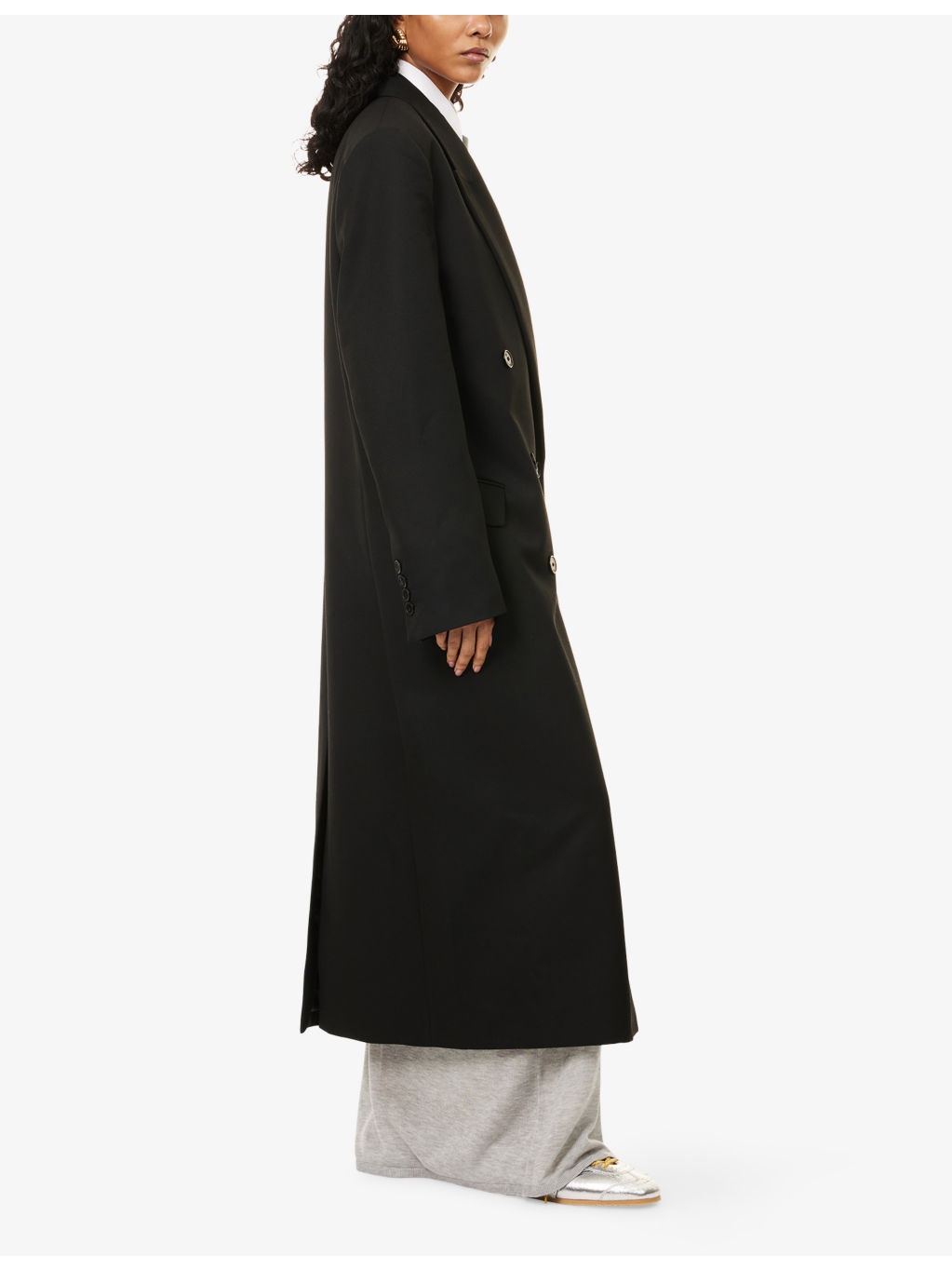 Jane Double-Breasted Woven Long Coat - 3